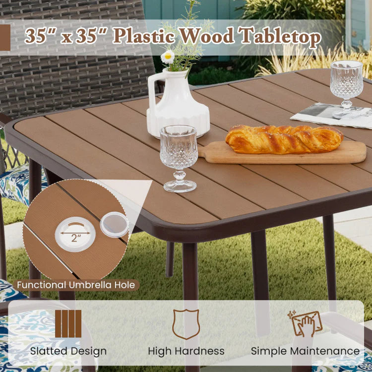 5 Pieces Patio Dining Set, 4 Cushioned Rattan Armchairs & Square Table with Wood-Plastic Tabletop & - Product image 9