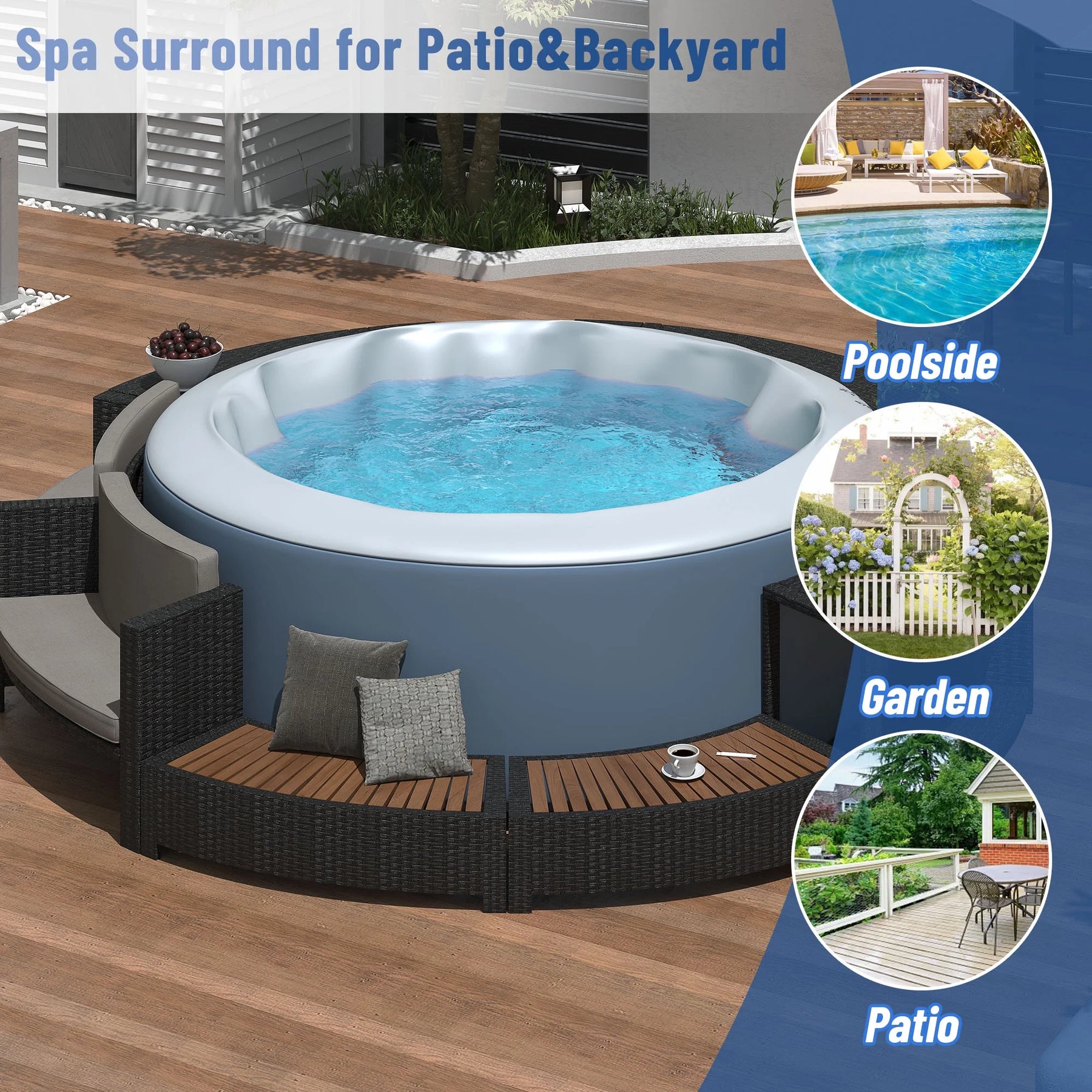 Round Hot Tub Surround Furniture, Spa Surround Outdoor Rattan Sectional Sofa Set with Mini Sofa - Product image 8