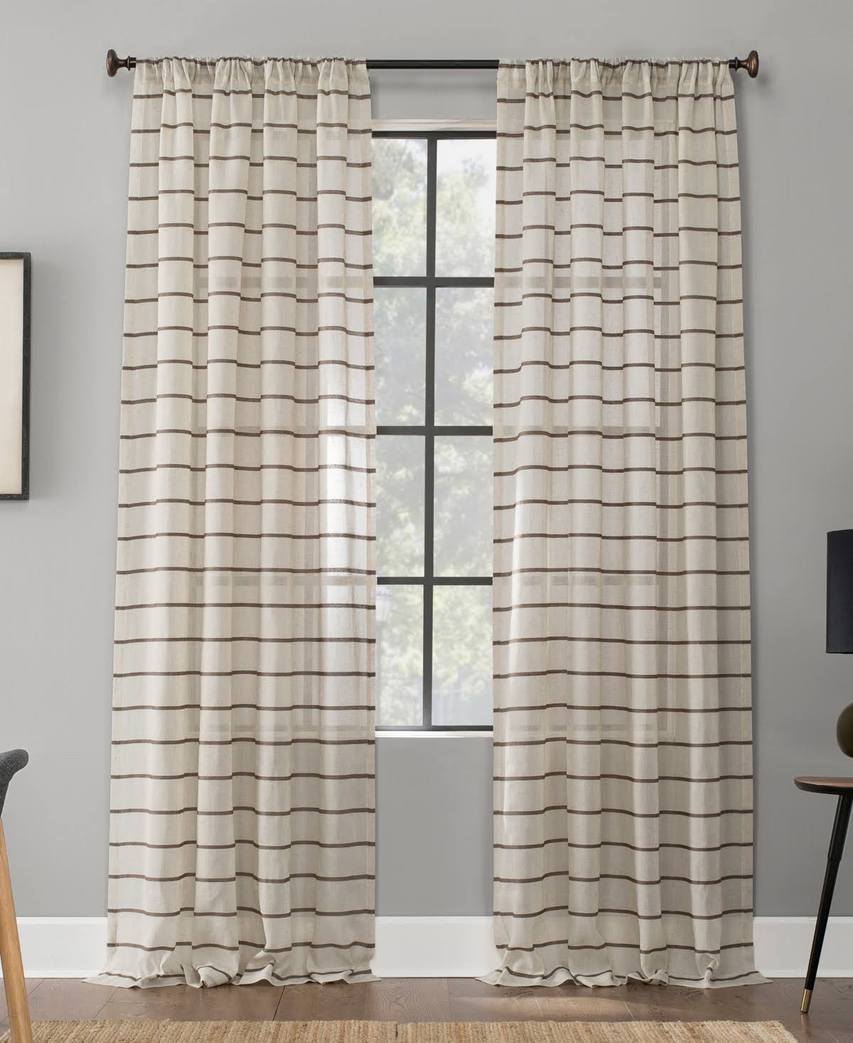 Clean Window Twill Stripe Anti-Dust Curtain Panel, 52" x 84" - Mocha - Product image 1