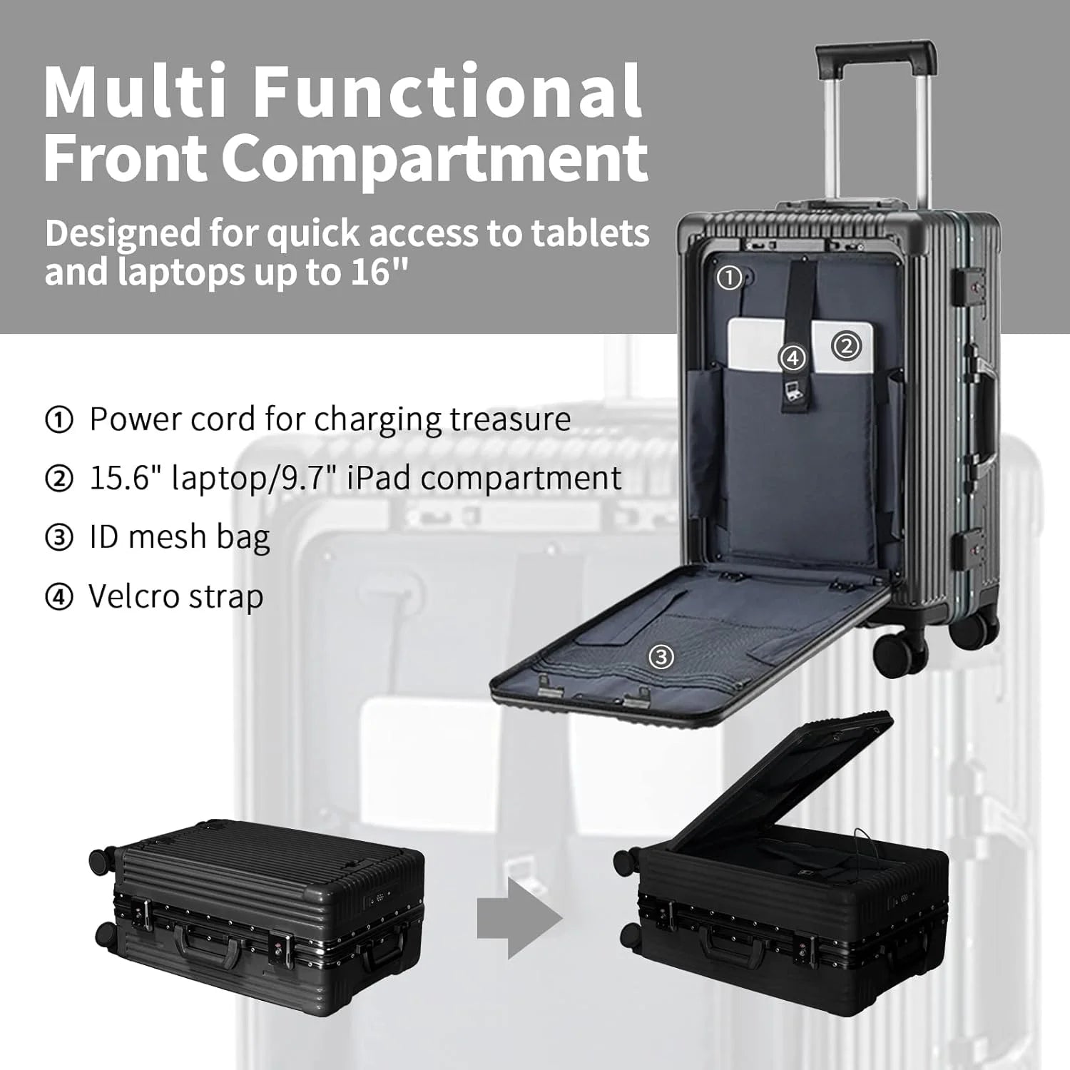 Carry - on Luggage with USB Charging Port, Front Compartment, TSA Lock - Product image 2