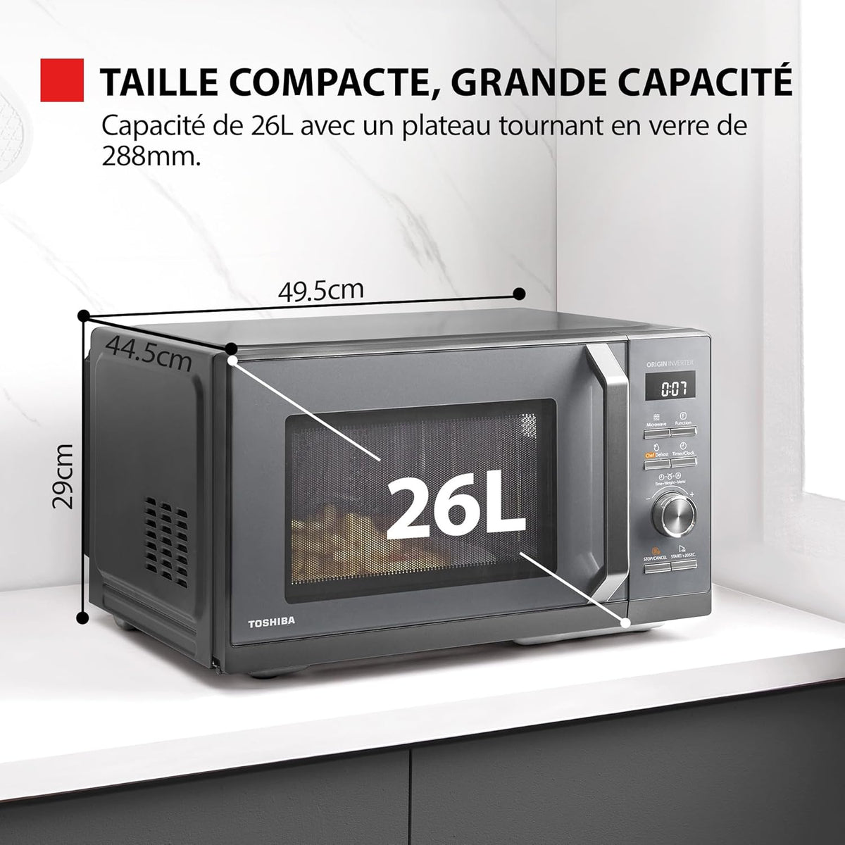 Toshiba MW3-AC26PFI(MG) 26L Combination Hot Air Microwave Oven, 6-in-1 900W with Steam Cooker in Morandi Gray, 6 Programs 10 Power Levels, 10 Automatic Menus