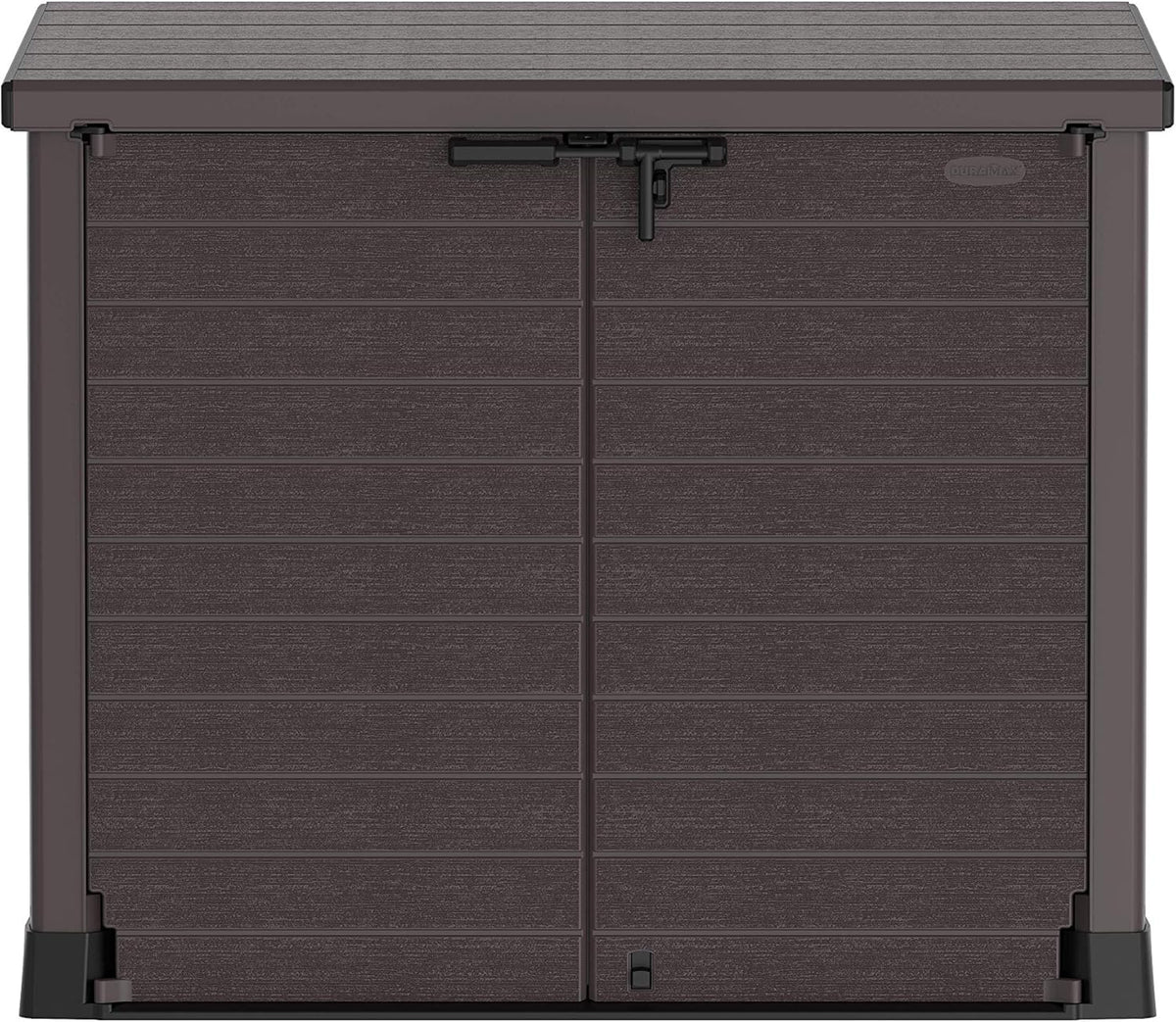 Duramax StoreAway 1200L Plastic Garden Shed/ Flat Lid,Outdoor Storage Shed,Wheelie Bin Hideaways,Wheelie bin box,Durable Construction,Ideal for Bikes,BBQs & 2x 240L Bins,145x85x125 cm,Brown