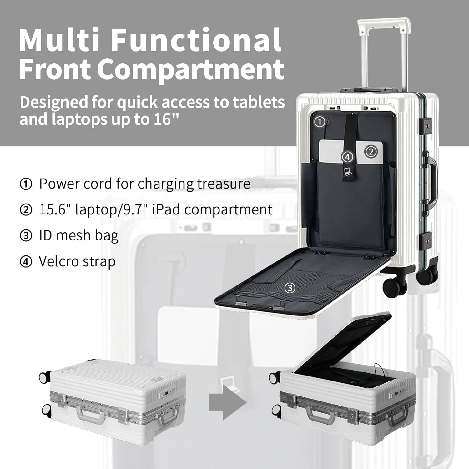 Carry - on Luggage with USB Charging Port, Front Compartment, TSA Lock - Product image 9