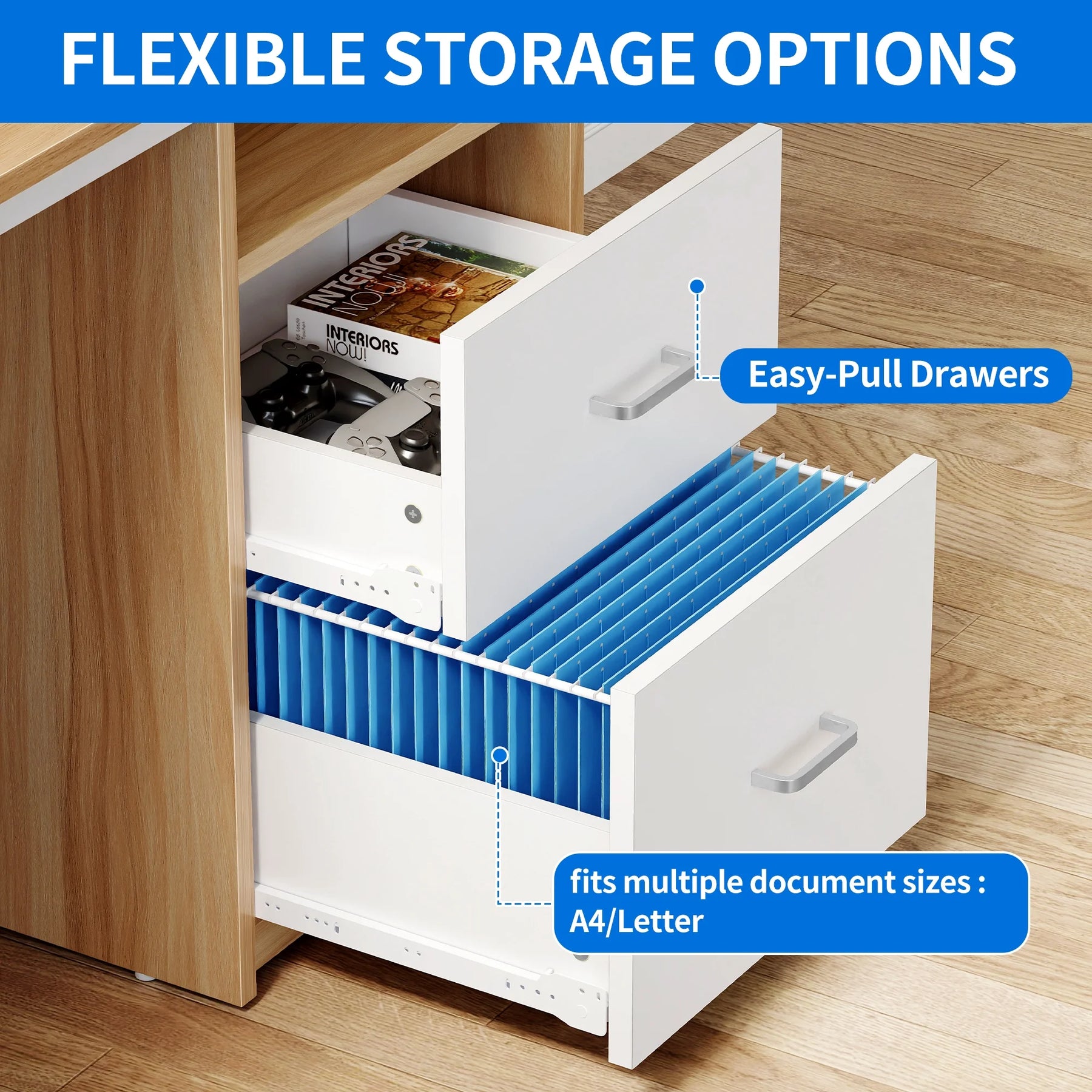 Dextrus 47 in Computer Desk with Storage Drawers & LED Light, Office Desk with Monitor Stand & Power - Product image 13