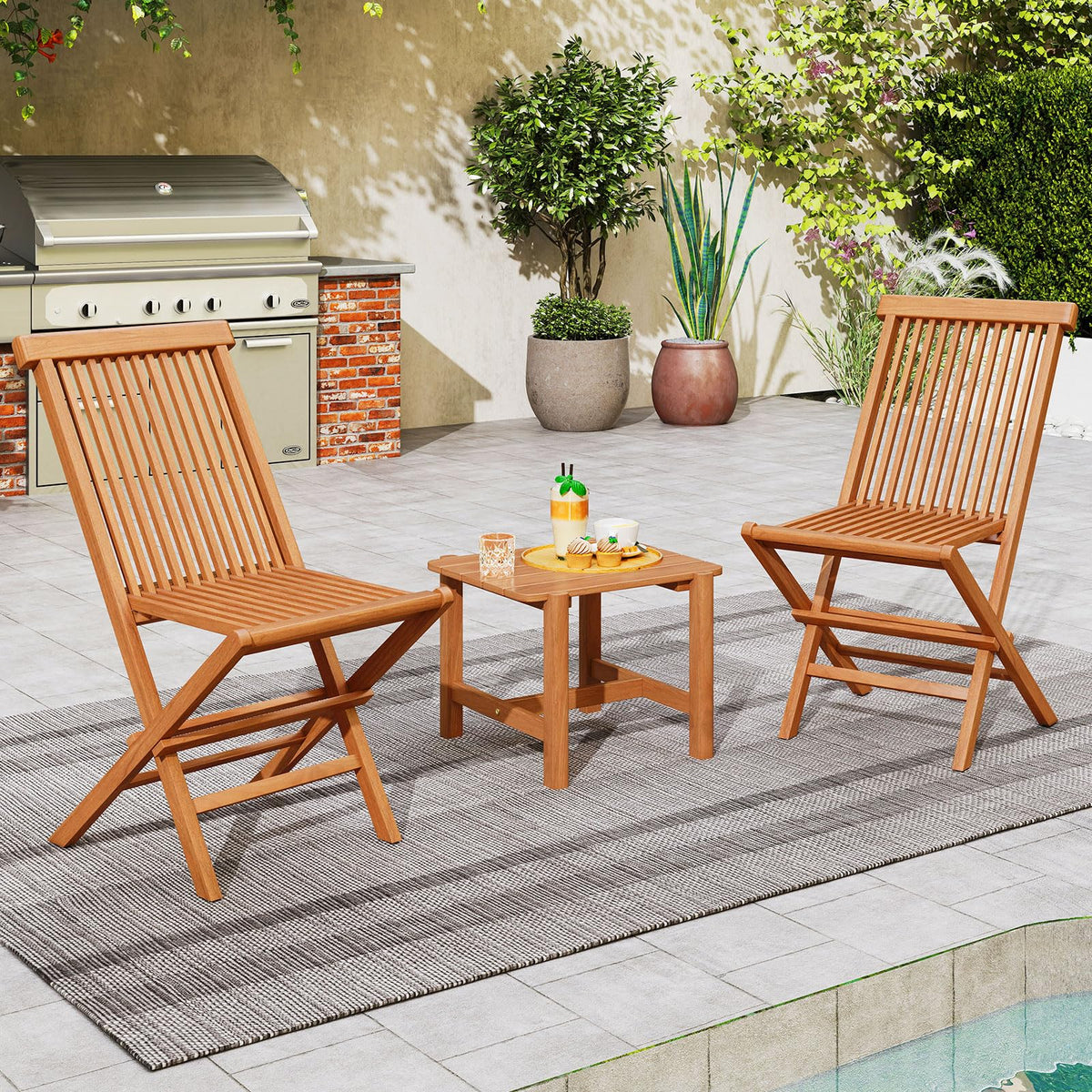 Tangkula 3 Pieces Outdoor Teak Wood Folding Patio Bistro Set - Product image 2