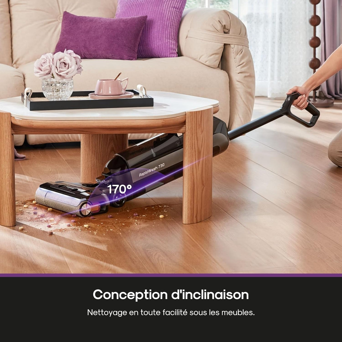 EUREKA RapidWash NEW730 Cordless Vacuum Cleaner, 21600 Pa Suction, 85°C Hot Water Wash, 5 Minutes Hot Air Drying, Anti Tangle 2.0, Flat Design, 40 Mins Uninterrupted Battery Life
