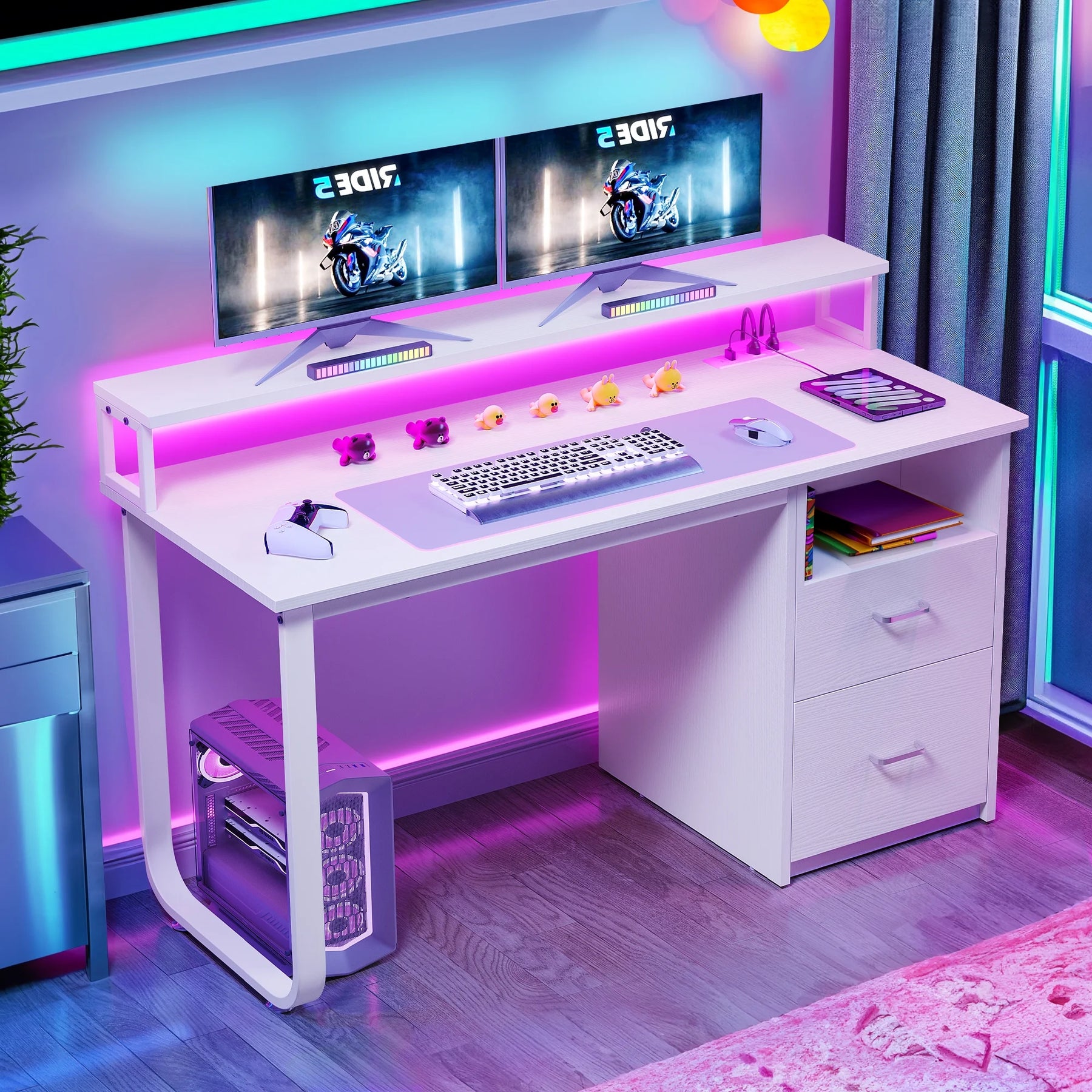 Dextrus 47 in Computer Desk with Storage Drawers & LED Light, Office Desk with Monitor Stand & Power - Product image 30