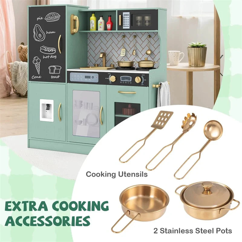 Large Wooden Kids Kitchen Playset, Little Chef Pretend Toy Kitchen Set w/Chalkboard, Microwave - Product image 17