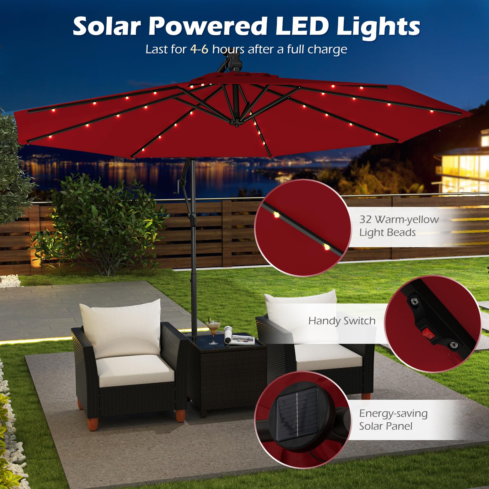 Tangkula 10ft Solar Patio Umbrella with Base Included - Product image 5