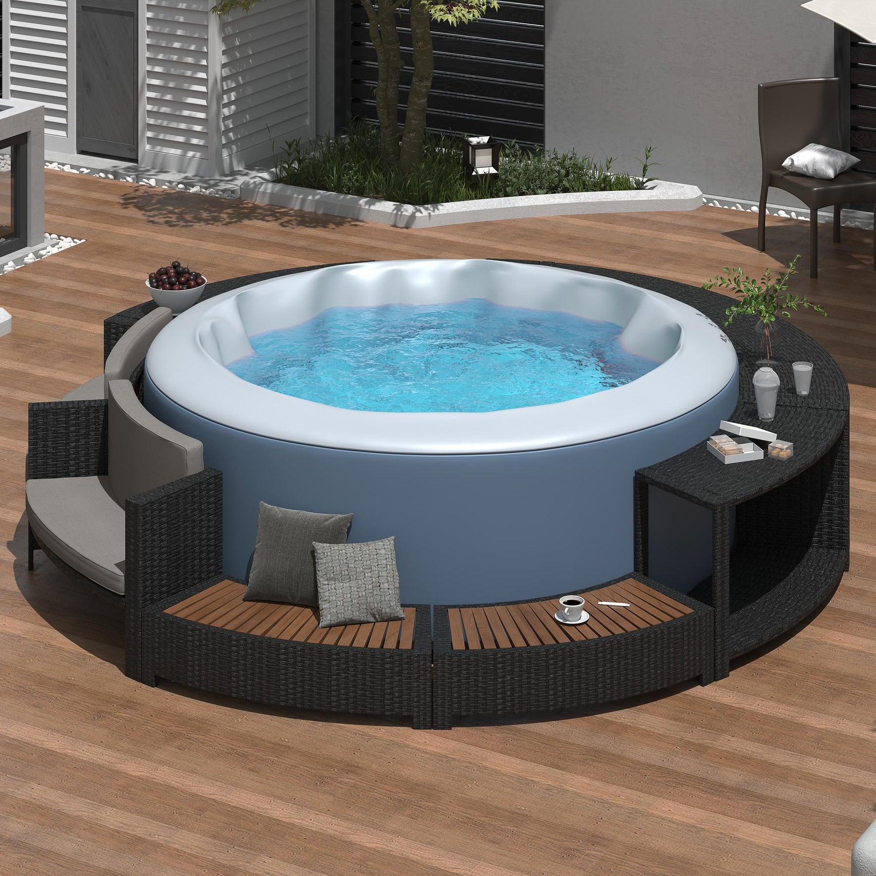 Round Hot Tub Surround Furniture, Spa Surround Outdoor Rattan Sectional Sofa Set with Mini Sofa - Product image 12