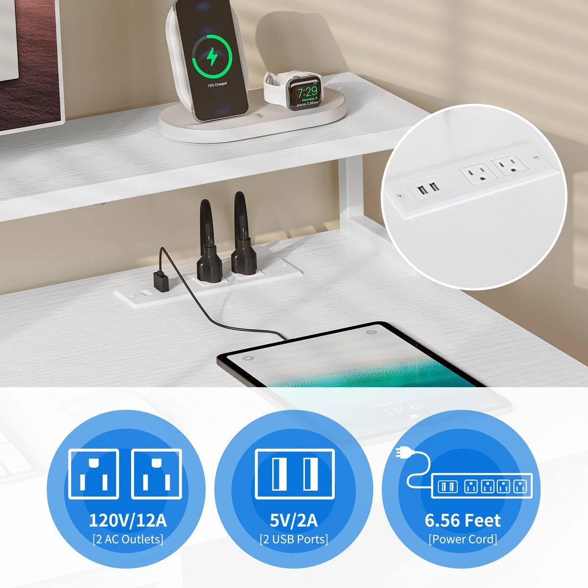 Dextrus 47 in Computer Desk with Storage Drawers & LED Light, Office Desk with Monitor Stand & Power - Product image 37