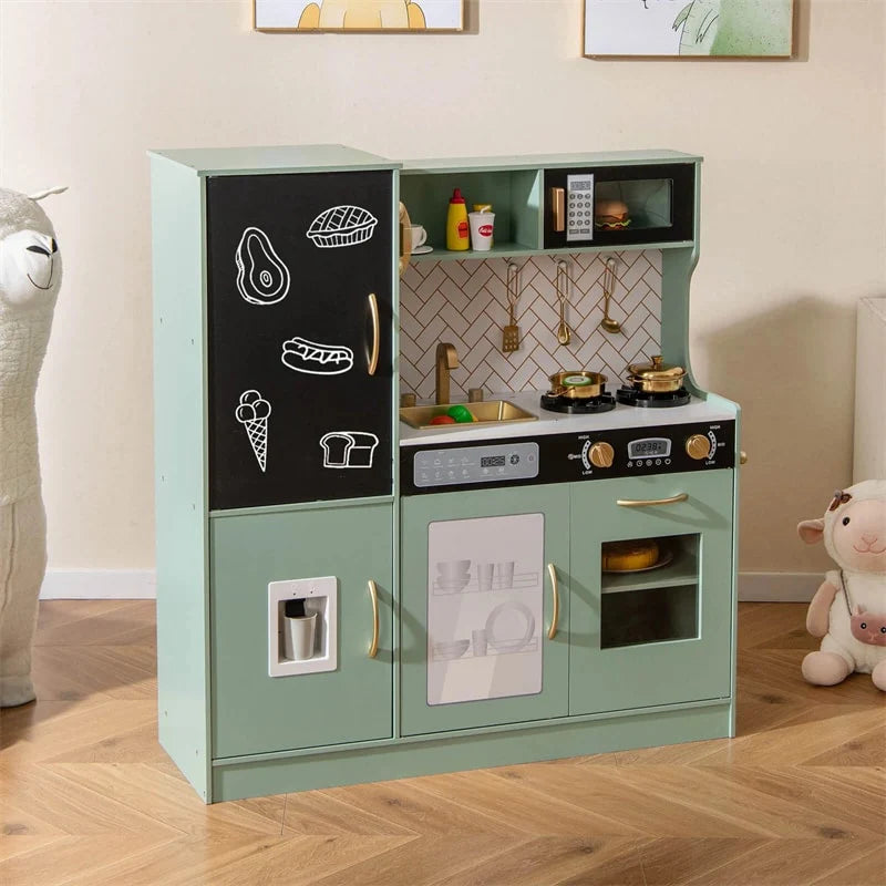 Large Wooden Kids Kitchen Playset, Little Chef Pretend Toy Kitchen Set w/Chalkboard, Microwave - Product image 11