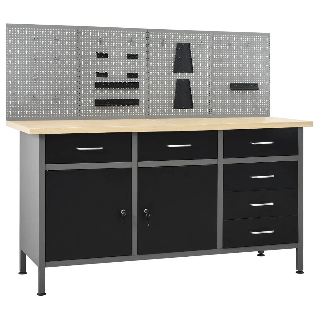 Workbench with 4 wall panels work table workstation storage tool storage 160 cm garage workshop height adjustable feet 02_0003666 -