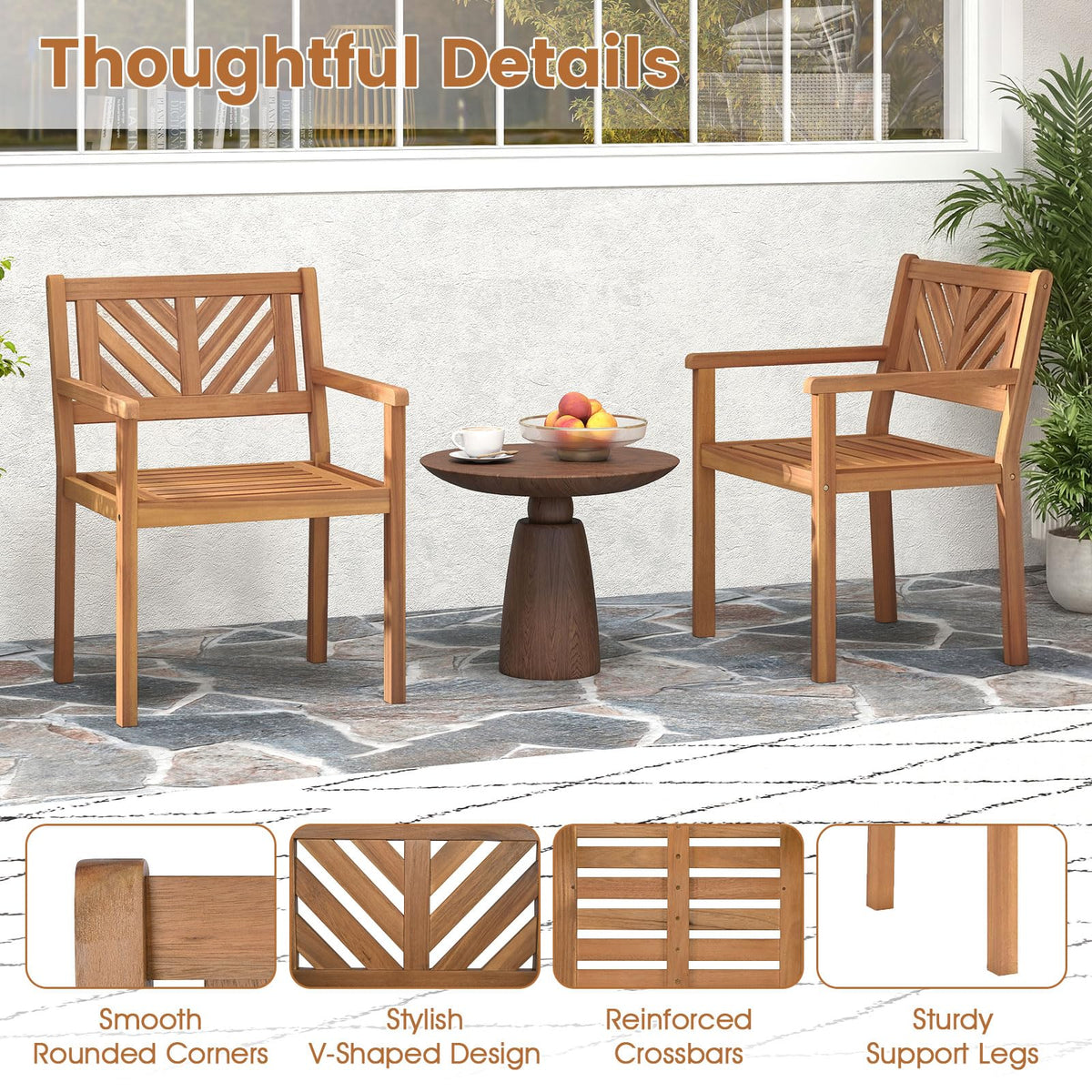 Tangkula Acacia Wood Patio Dining Chairs Set of 2/4 Heavy-Duty Wooden Armchairs for Porch - Product image 8