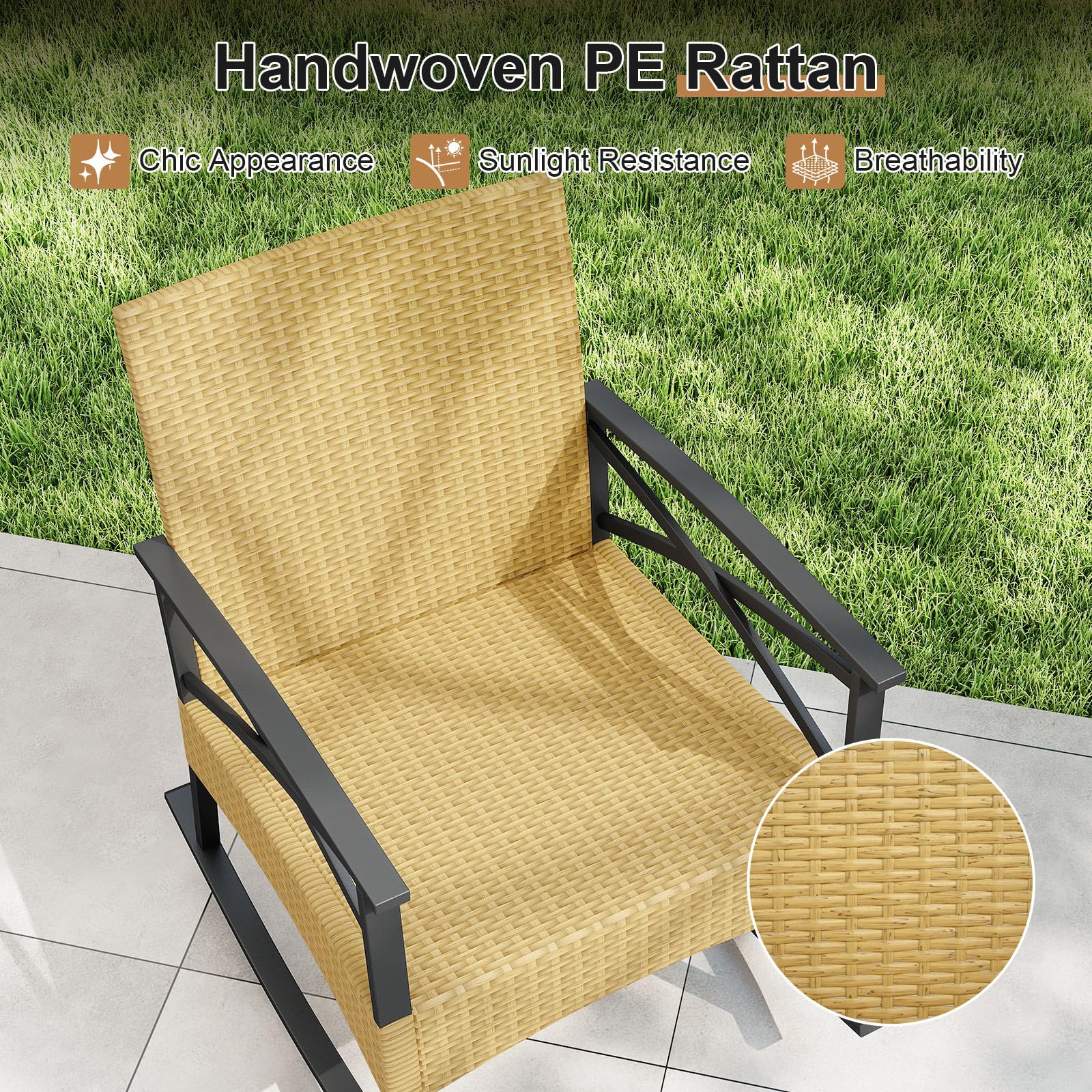 Tangkula 3 Pieces Outdoor Rocking Chairs Set for Garden - Product image 9