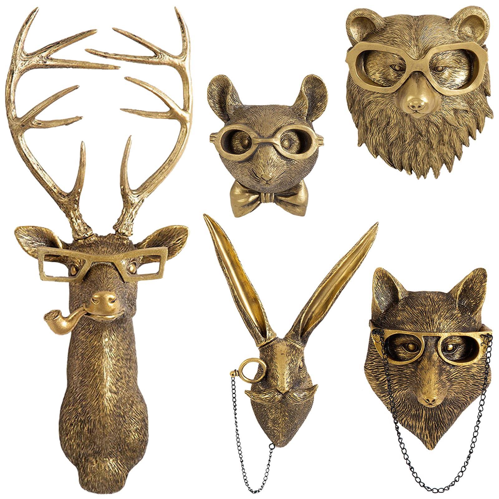 GUASDIE Animal Heads Wall Decor, Faux Deer Head Mount, Animal Sculptures Wall Decor - Product image 1