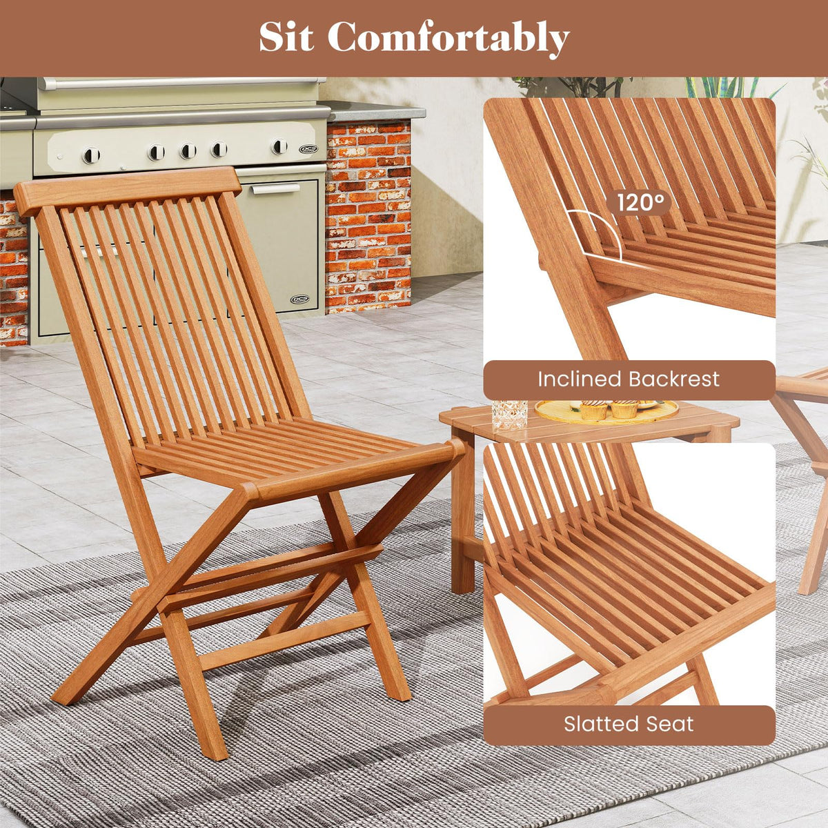 Tangkula 3 Pieces Outdoor Teak Wood Folding Patio Bistro Set - Product image 8