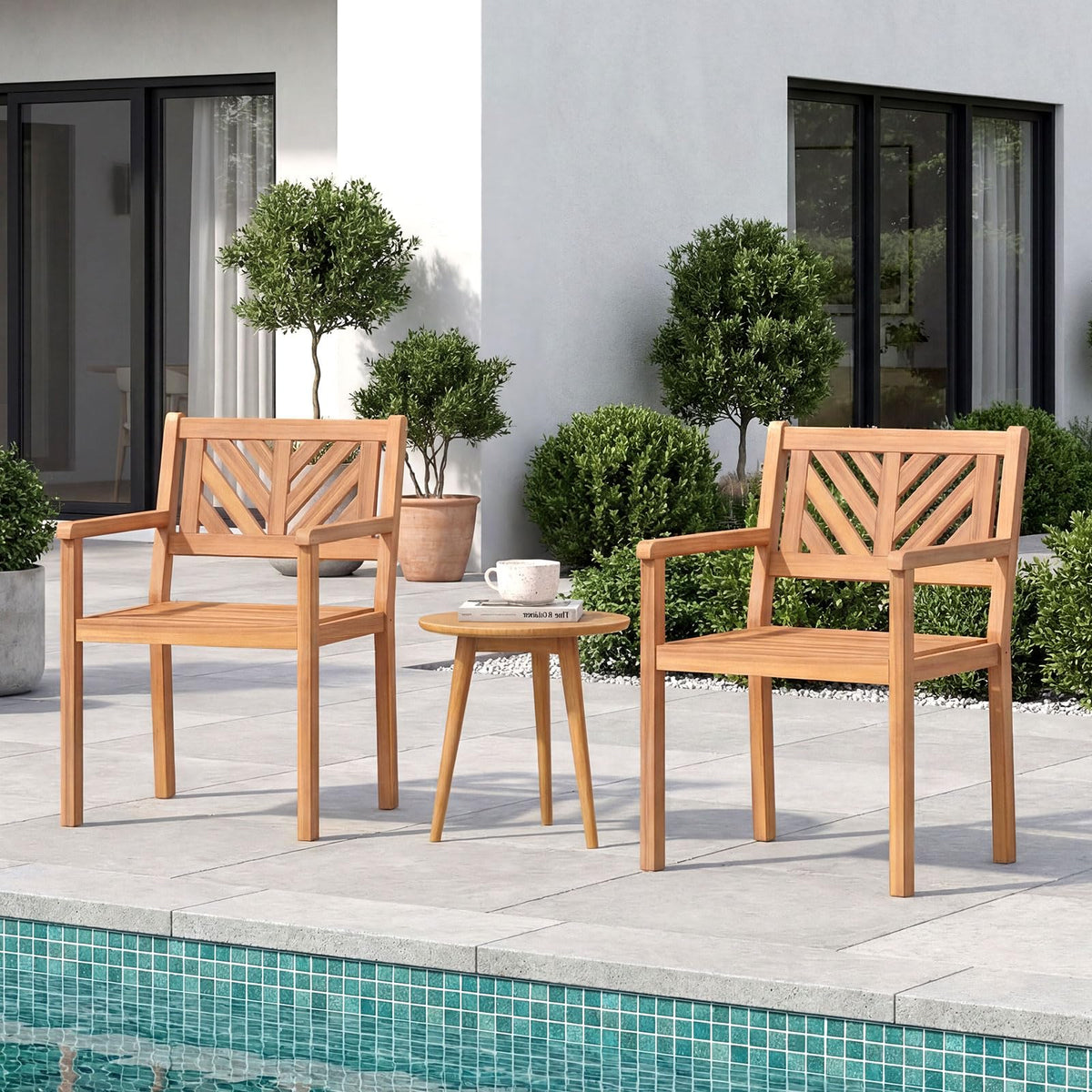 Tangkula Acacia Wood Patio Dining Chairs Set of 2/4 Heavy-Duty Wooden Armchairs for Porch - Product image 5