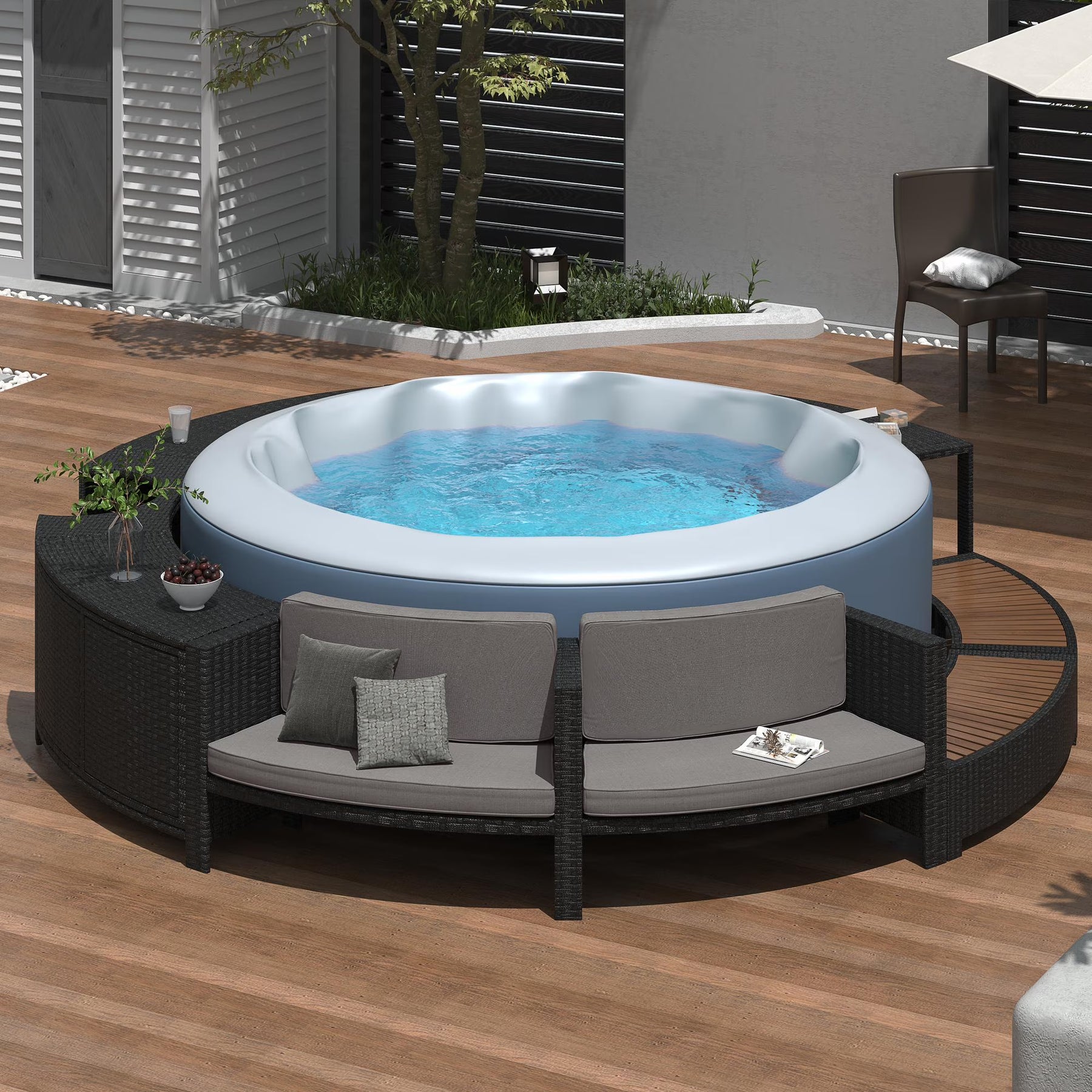 Round Hot Tub Surround Furniture, Spa Surround Outdoor Rattan Sectional Sofa Set with Mini Sofa - Product image 1