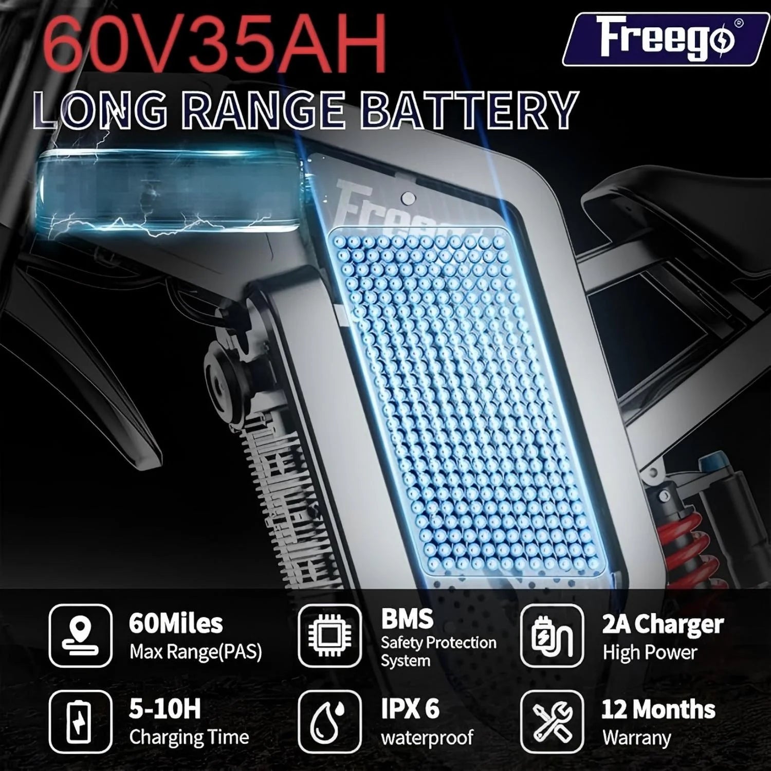 Freego X2pro 6000W(Peak)Motor 60V 30ah Battery Electric Motorcycle for Adults, Electric Dirt Bike Teens - Product image 2