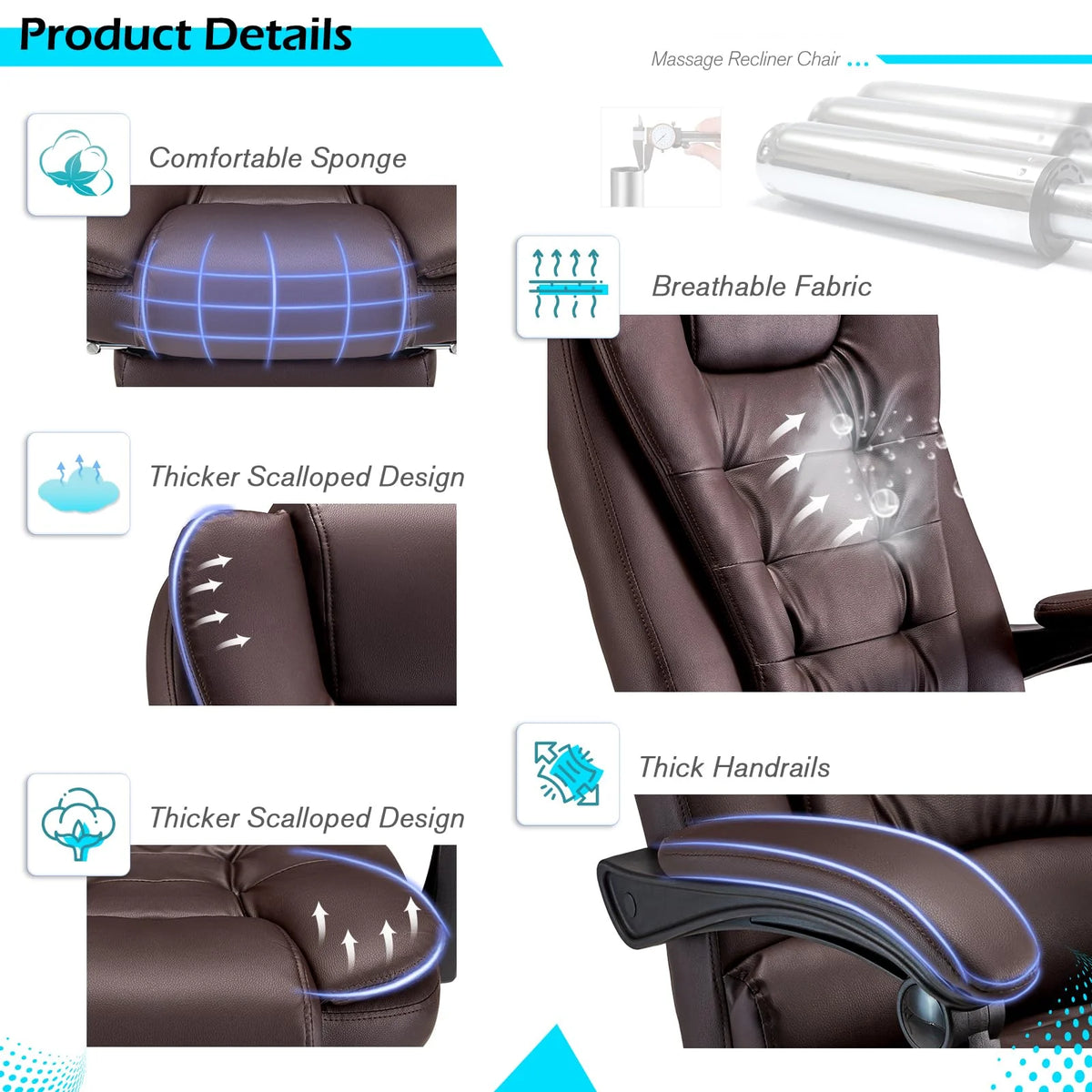 AECOJOY Office Chair with 7 Points Vibration Massage&Heat Functions, Brown Leather with Footrest - Product image 8