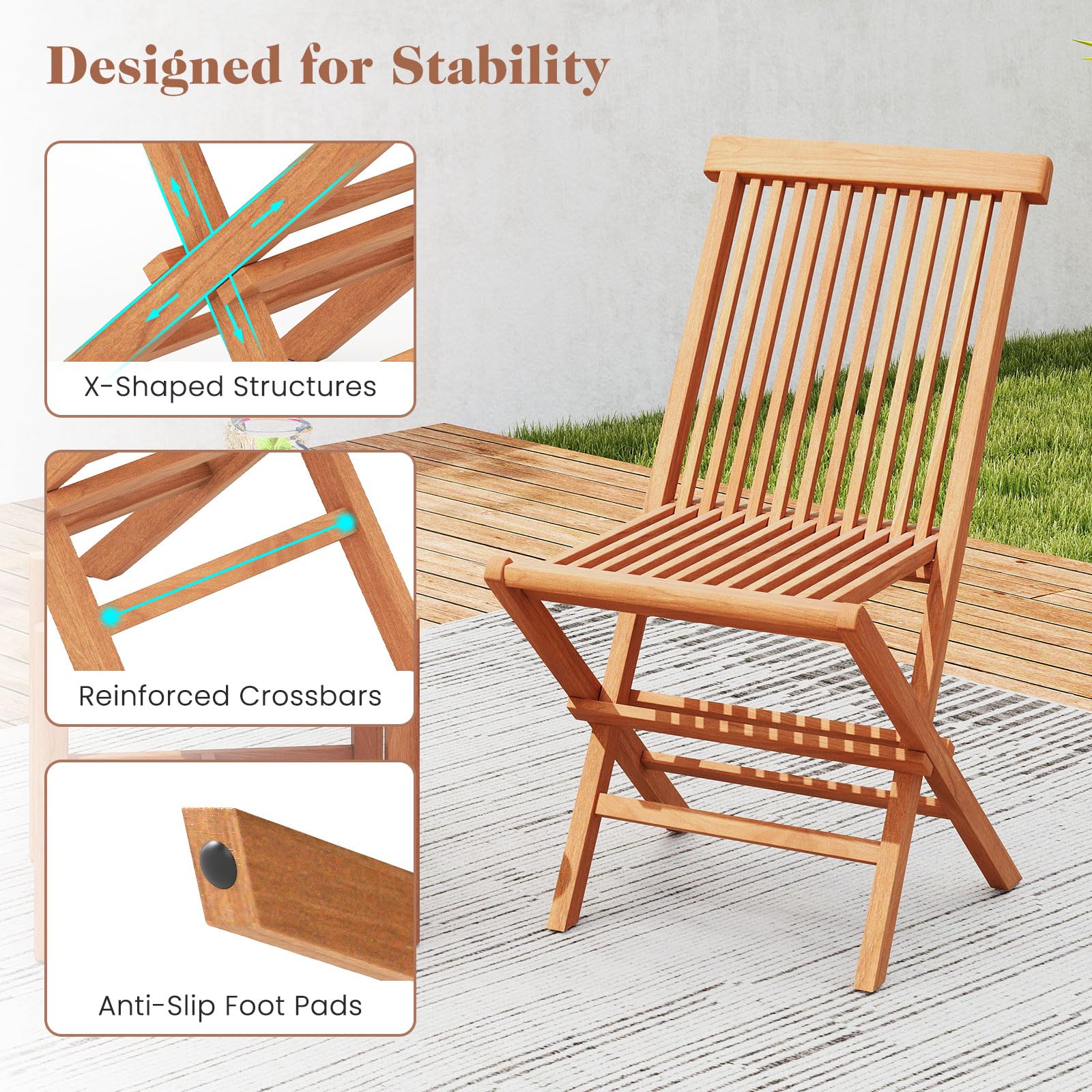 Tangkula 3 Pieces Outdoor Teak Wood Folding Patio Bistro Set - Product image 4
