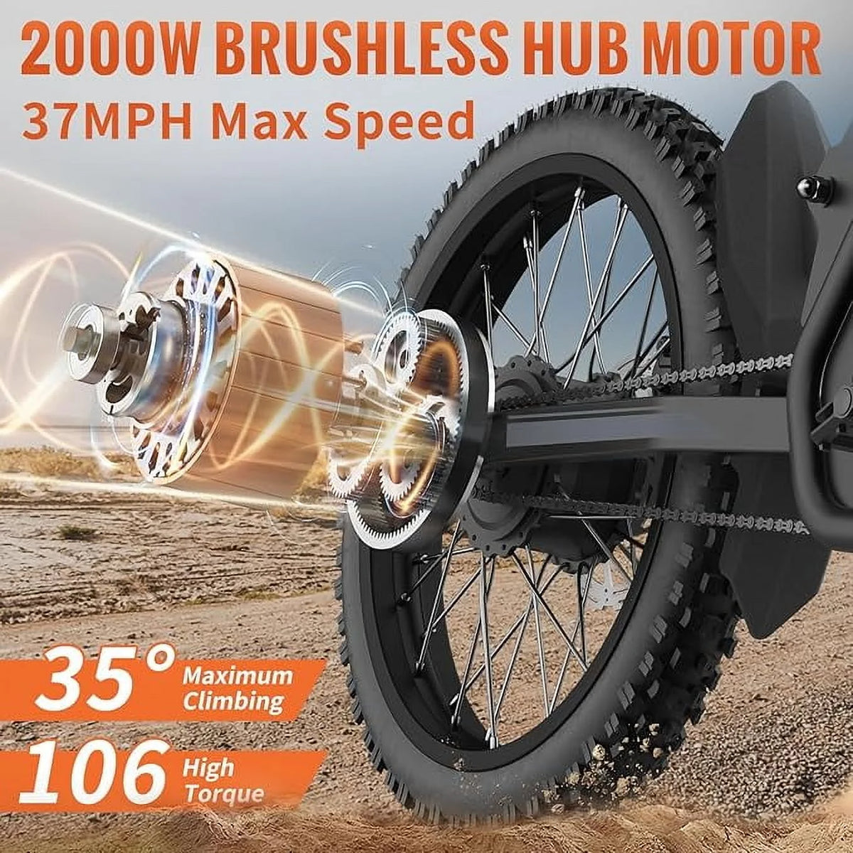 GT73 Electric Bike for Adults, 2000W UL 2849 Electric Dirtbike with 25" Motorcycle Tires - Product image 5