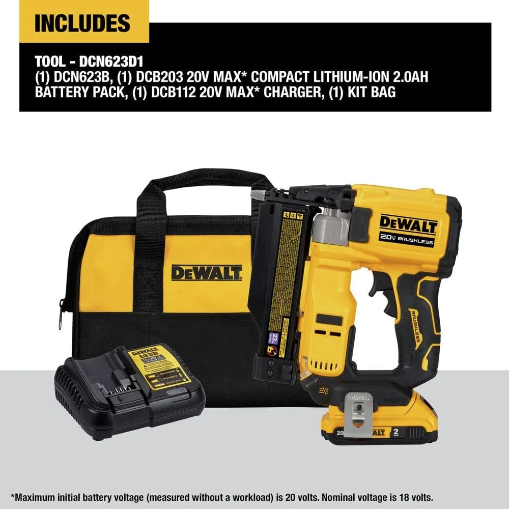Dewalt DCN623D1 20 - Volt MAX Atomic Compact Cordless Pin Nailer Kit, Brushless Motor, 23 Gauge, Battery - Product image 3