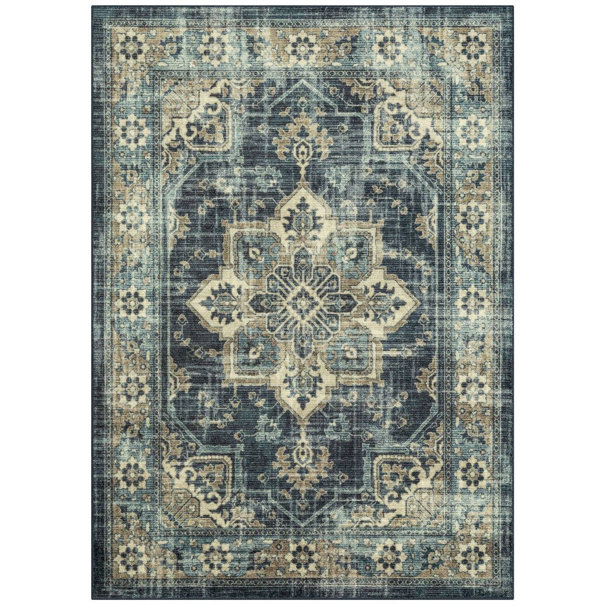 Mainstays Distressed Vintage Blue Persian Indoor Area Rug, 5x7 - Product image 1