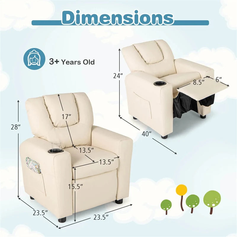 Kids Recliner Chair with Cup Holder & Side Pocket, Adjustable Toddler Lounge Sofa - Product image 35