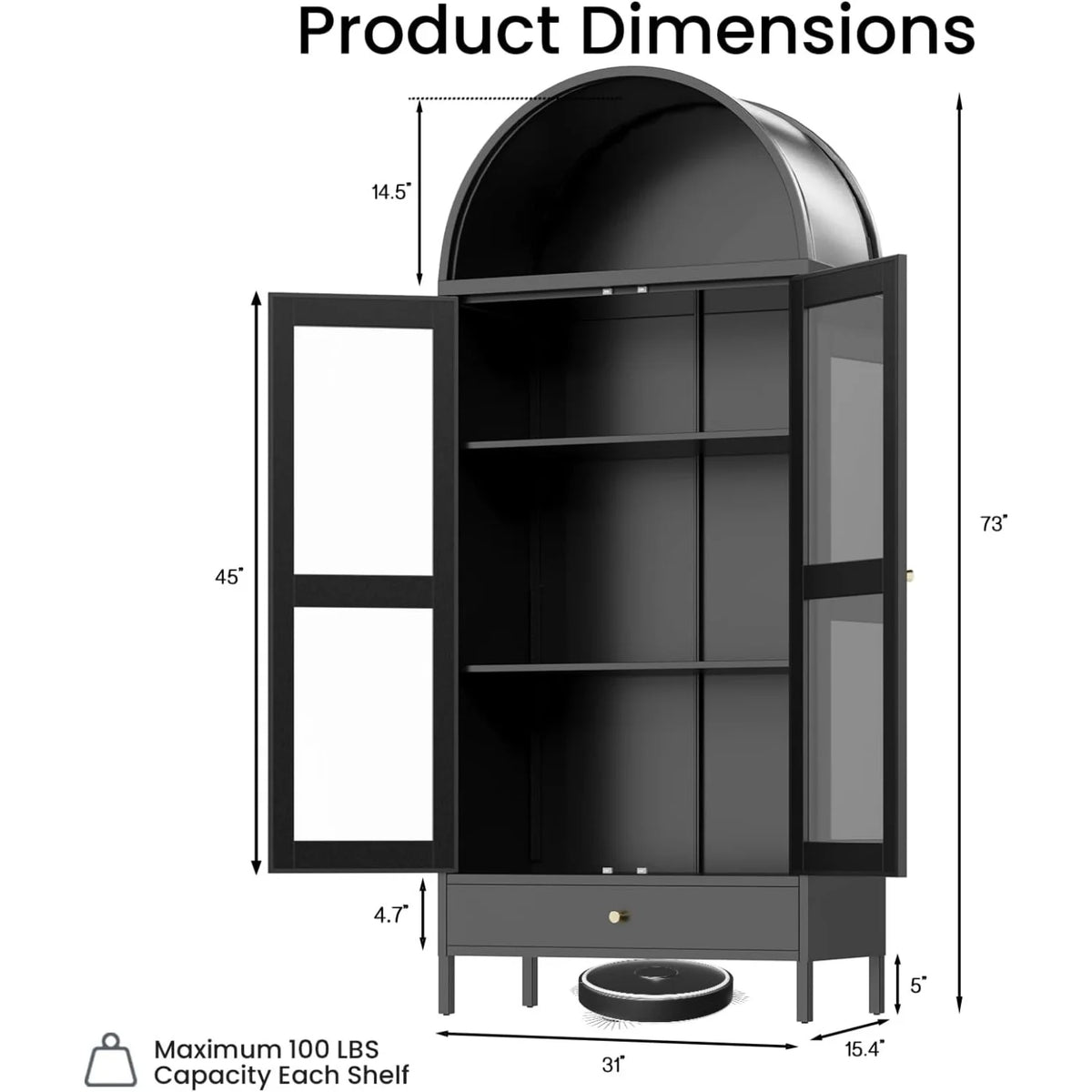 AECOJOY 73'' Kitchen Pantry, Metal Arched Storage Cabinet, Modern Display Bookcase China Cabinet - Product image 3
