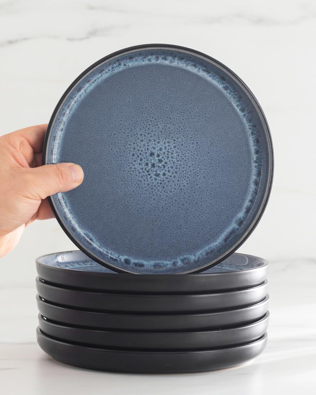 Ibiza Stoneware Dinnerware Set 36 Pieces – Dinnerware Set for 12 People, Dishwasher and Microwave Safe, Pure Living Smoked Blue, Dinner Service Plates