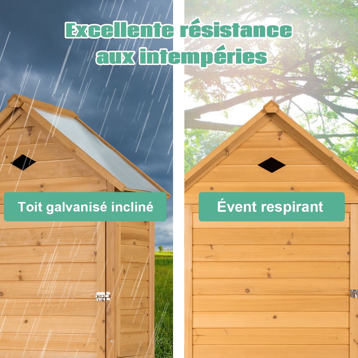 Outdoor Garden Shed with 5 Shelves Lockable Cabin in Fir Wood with Galvanized Sheet Metal Roof -