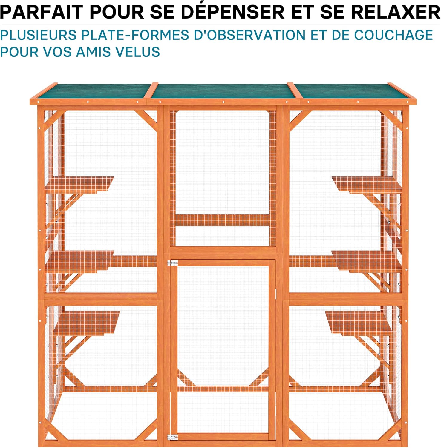 Wiltec Outdoor enclosure – 168 x 82 x 166.5 cm – made of fir wood and with mesh – weather-resistant cat playpen – with 6 rest areas – felines