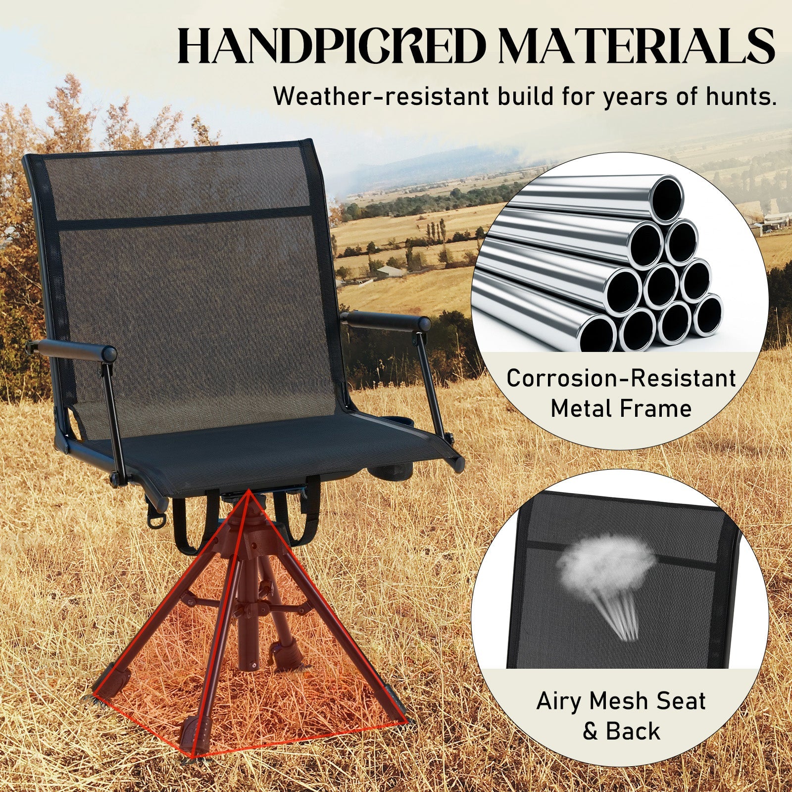 AECOJOY No Cushion Hunting Chair, Durable Metal Frame, Silent Swivel for Outdoor Shooting & Fishing - Product image 7