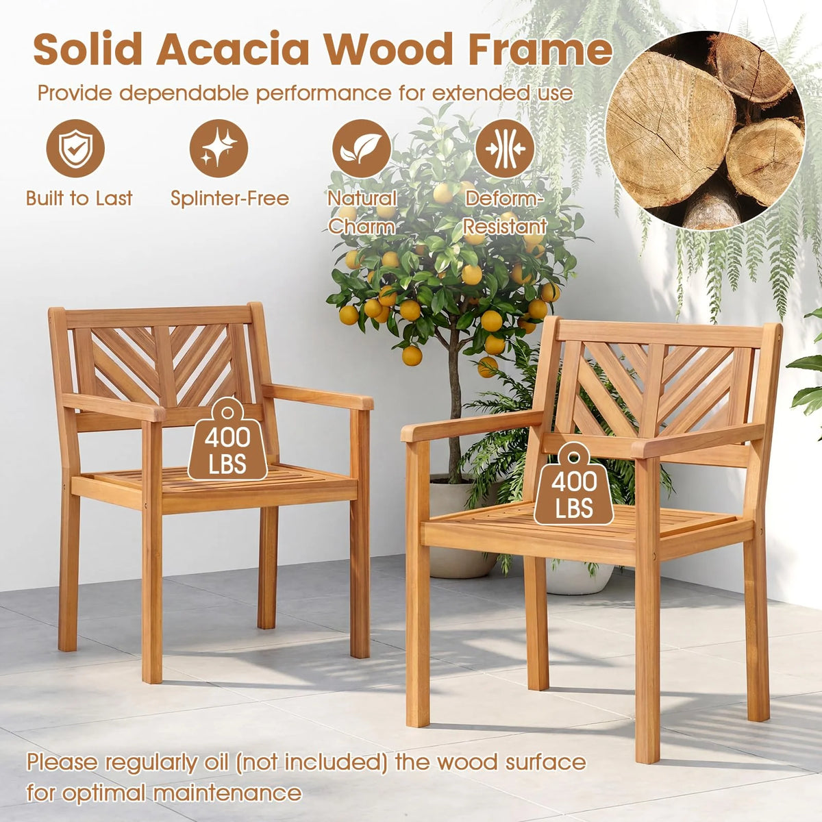 Tangkula Acacia Wood Patio Dining Chairs Set of 2/4 Heavy-Duty Wooden Armchairs for Porch - Product image 9