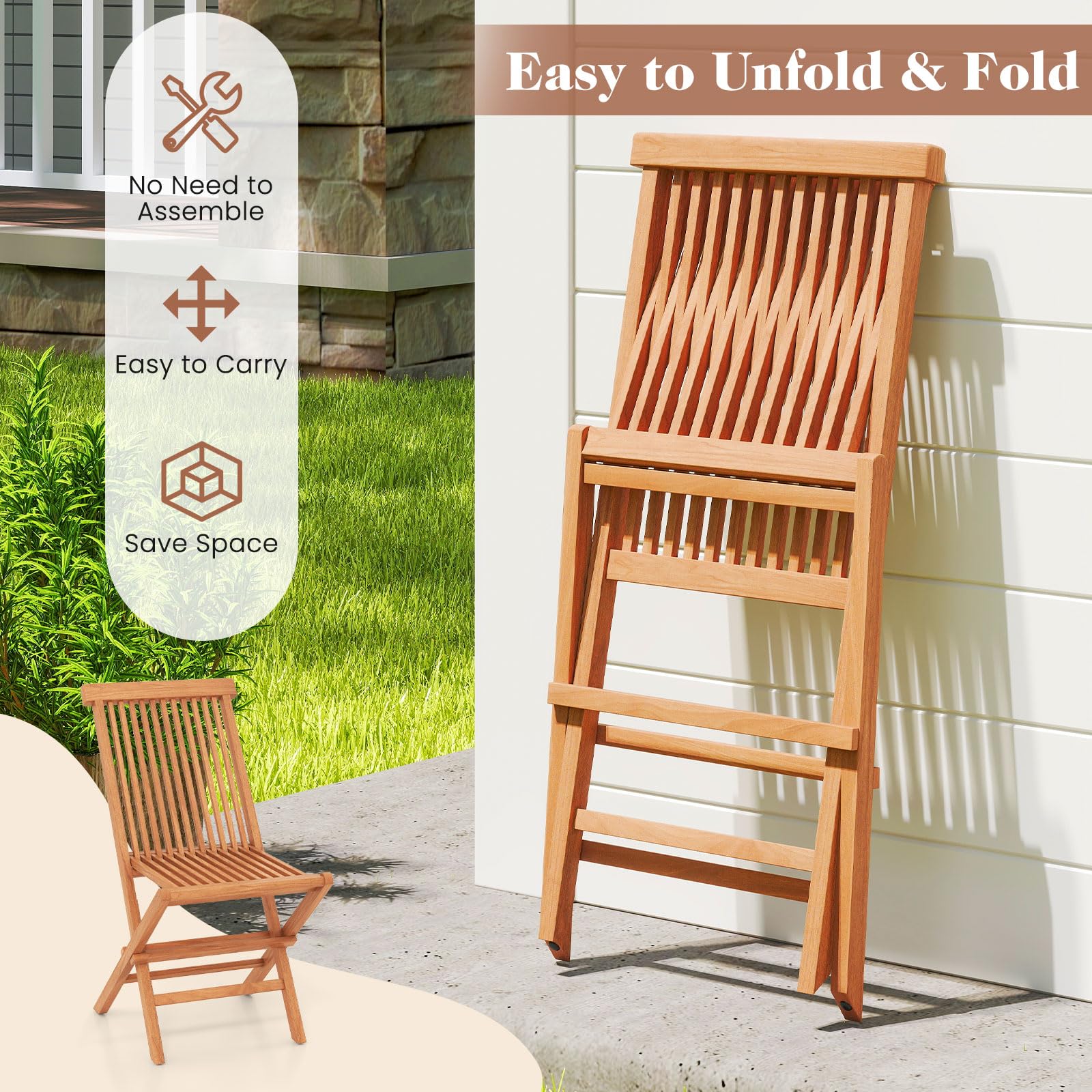 Tangkula 3 Pieces Outdoor Teak Wood Folding Patio Bistro Set - Product image 7