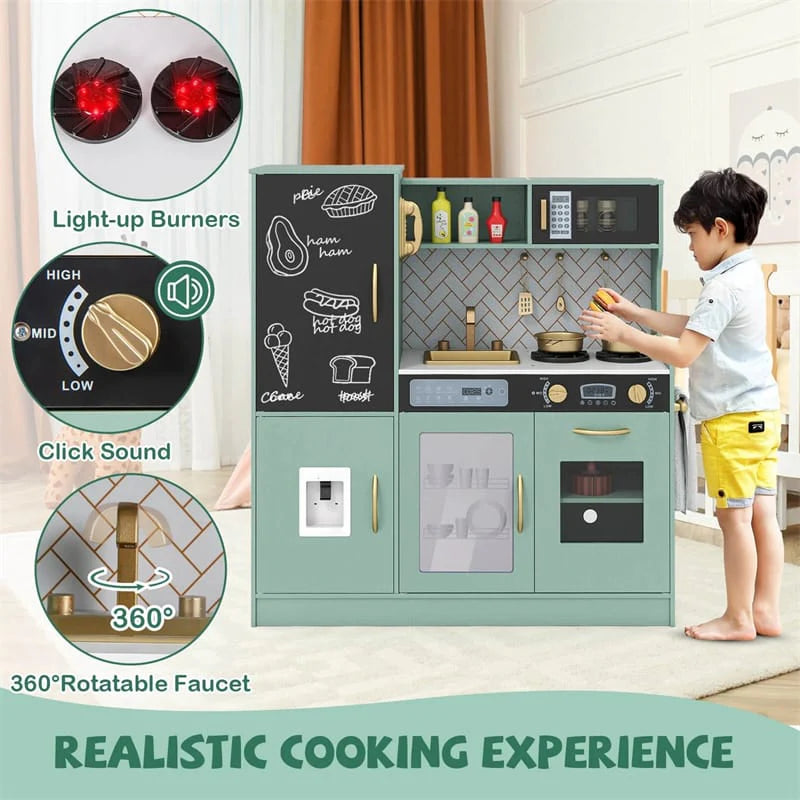 Large Wooden Kids Kitchen Playset, Little Chef Pretend Toy Kitchen Set w/Chalkboard, Microwave - Product image 18