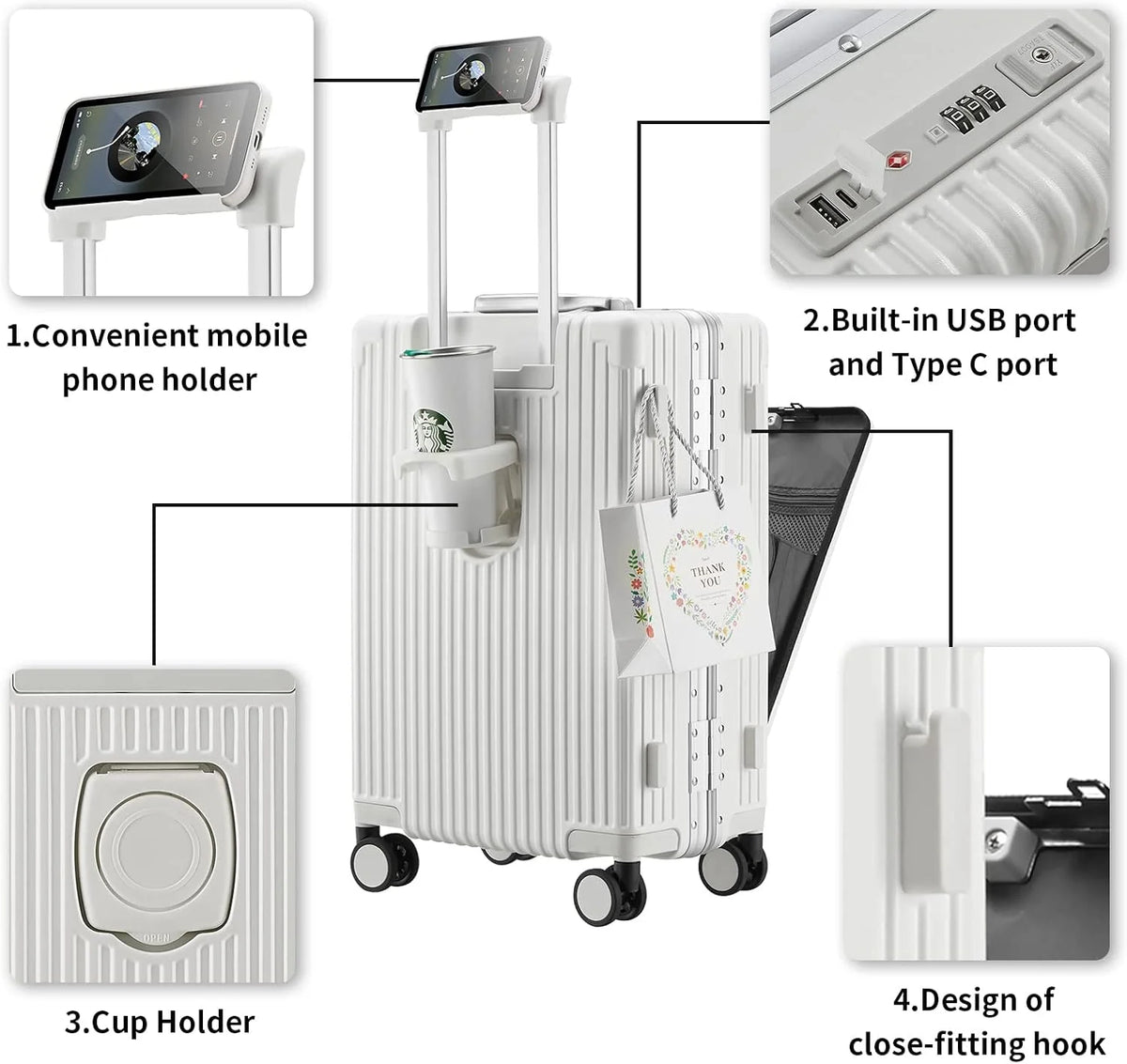 Carry - on Luggage with USB Charging Port, Front Compartment, TSA Lock - Product image 10