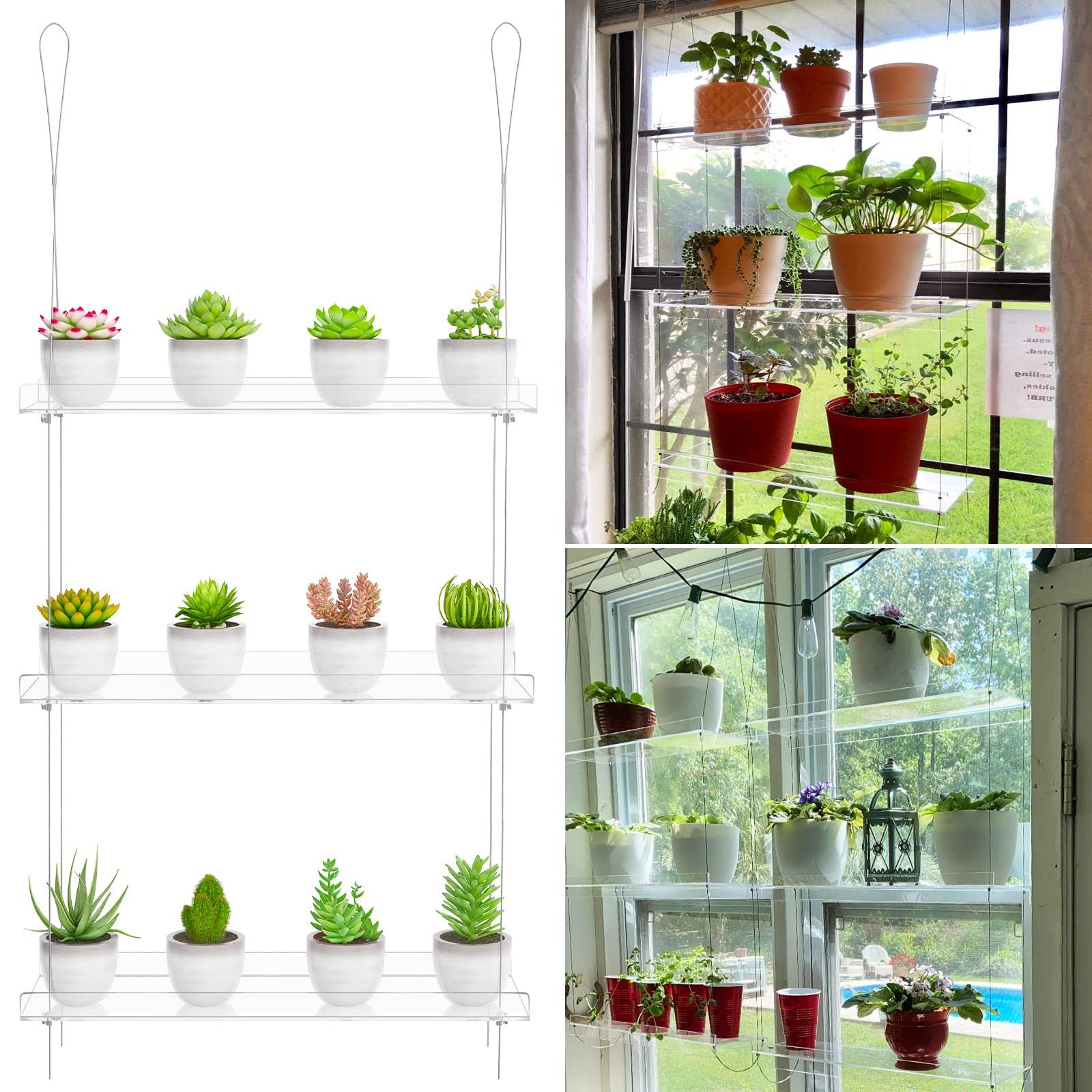OtNiap Clear Hanging Window Plant Shelves, Indoor Windows Wall Hanging Plant Stand Flower Display - Product image 1