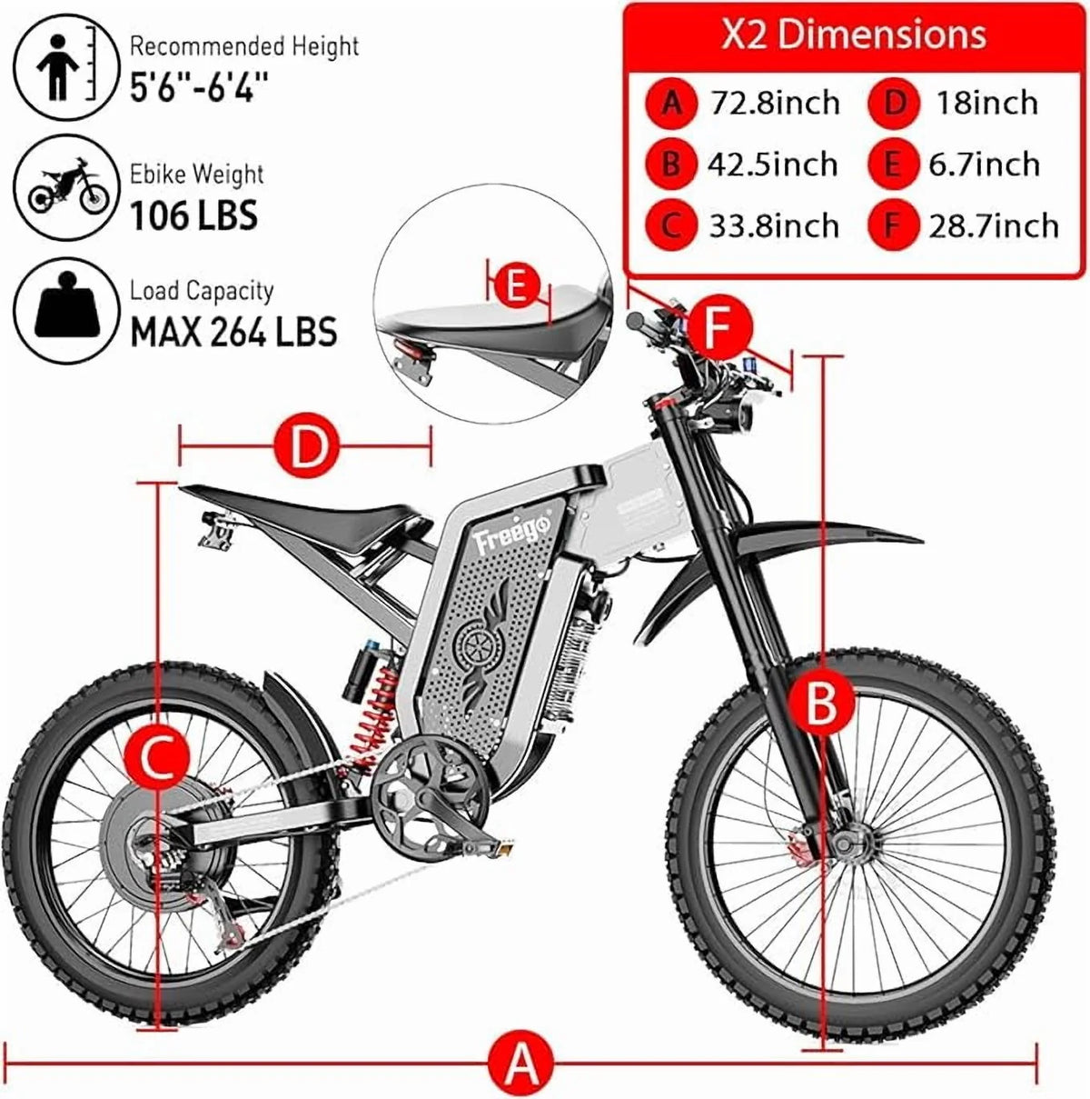 Freego X2pro 6000W(Peak)Motor 60V 30ah Battery Electric Motorcycle for Adults, Electric Dirt Bike Teens - Product image 10