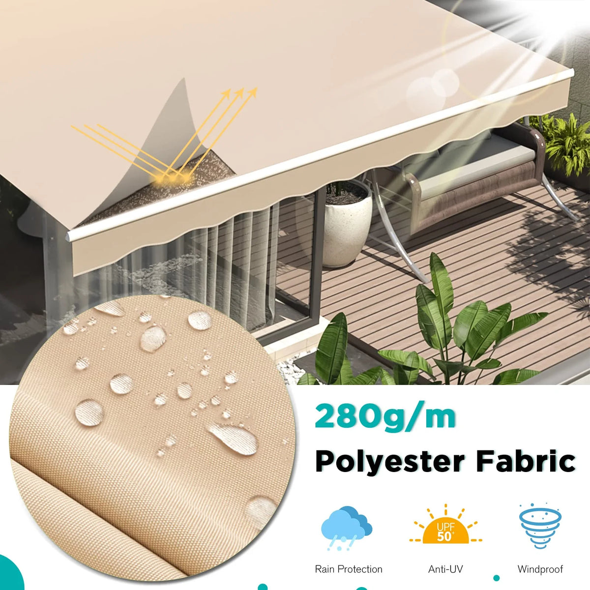 AECOJOY 16'x10' Manual Retractable Awning Sun Shade, Patio Awning Canopy - Product image 9