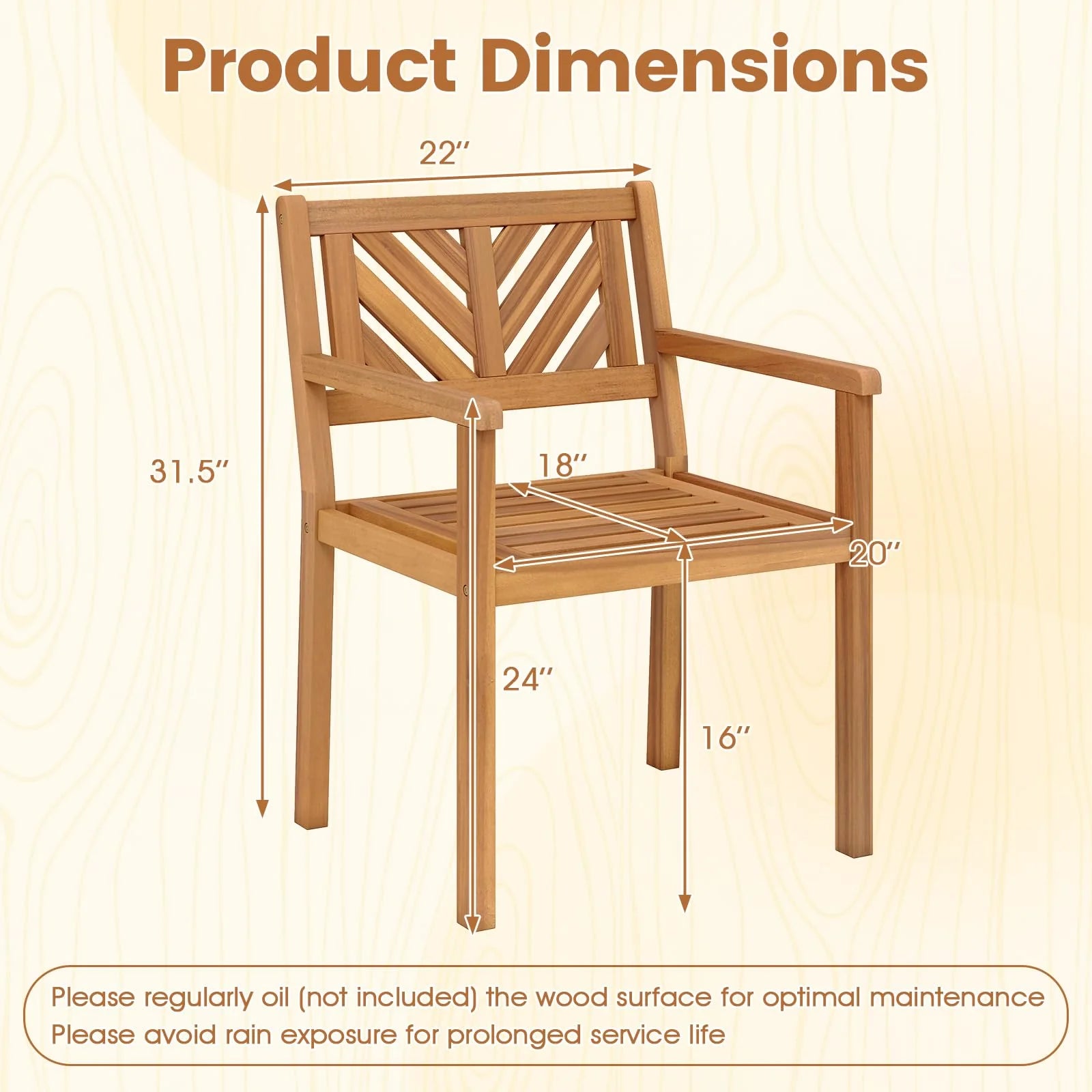 Tangkula Acacia Wood Patio Dining Chairs Set of 2/4 Heavy-Duty Wooden Armchairs for Porch - Product image 3