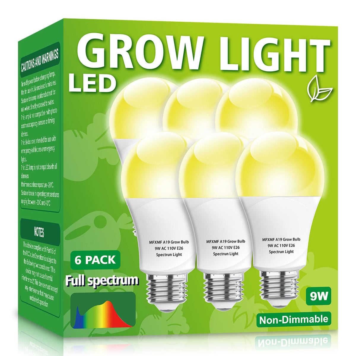 mfxmf 6 Pack LED Grow Light Bulb A19 Bulb, Full Spectrum Plant Light Bulb - Product image 1
