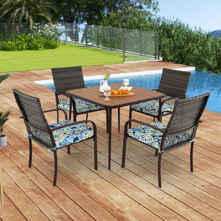 5 Pieces Patio Dining Set, 4 Cushioned Rattan Armchairs & Square Table with Wood-Plastic Tabletop & - Product image 1