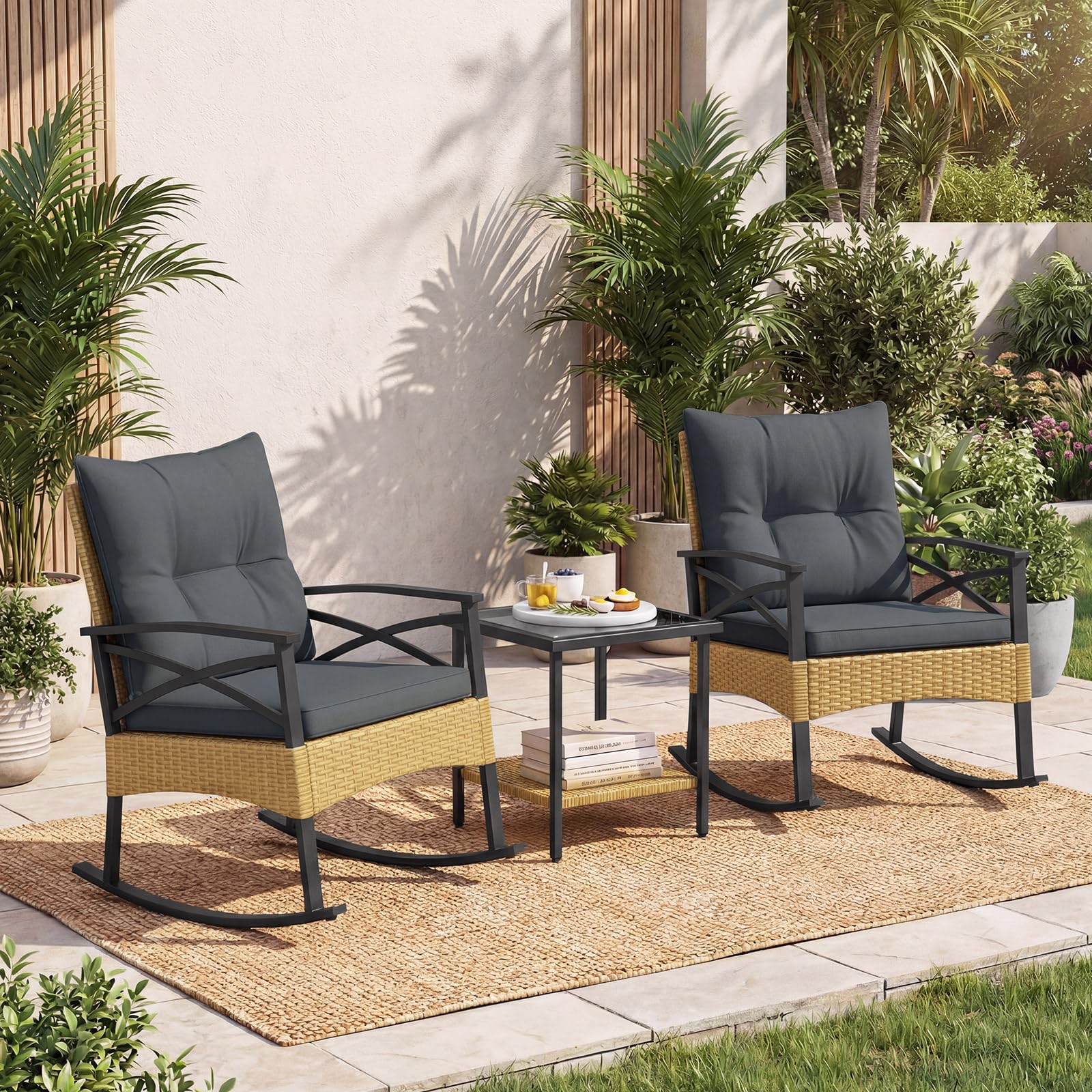 Tangkula 3 Pieces Outdoor Rocking Chairs Set for Garden - Product image 2