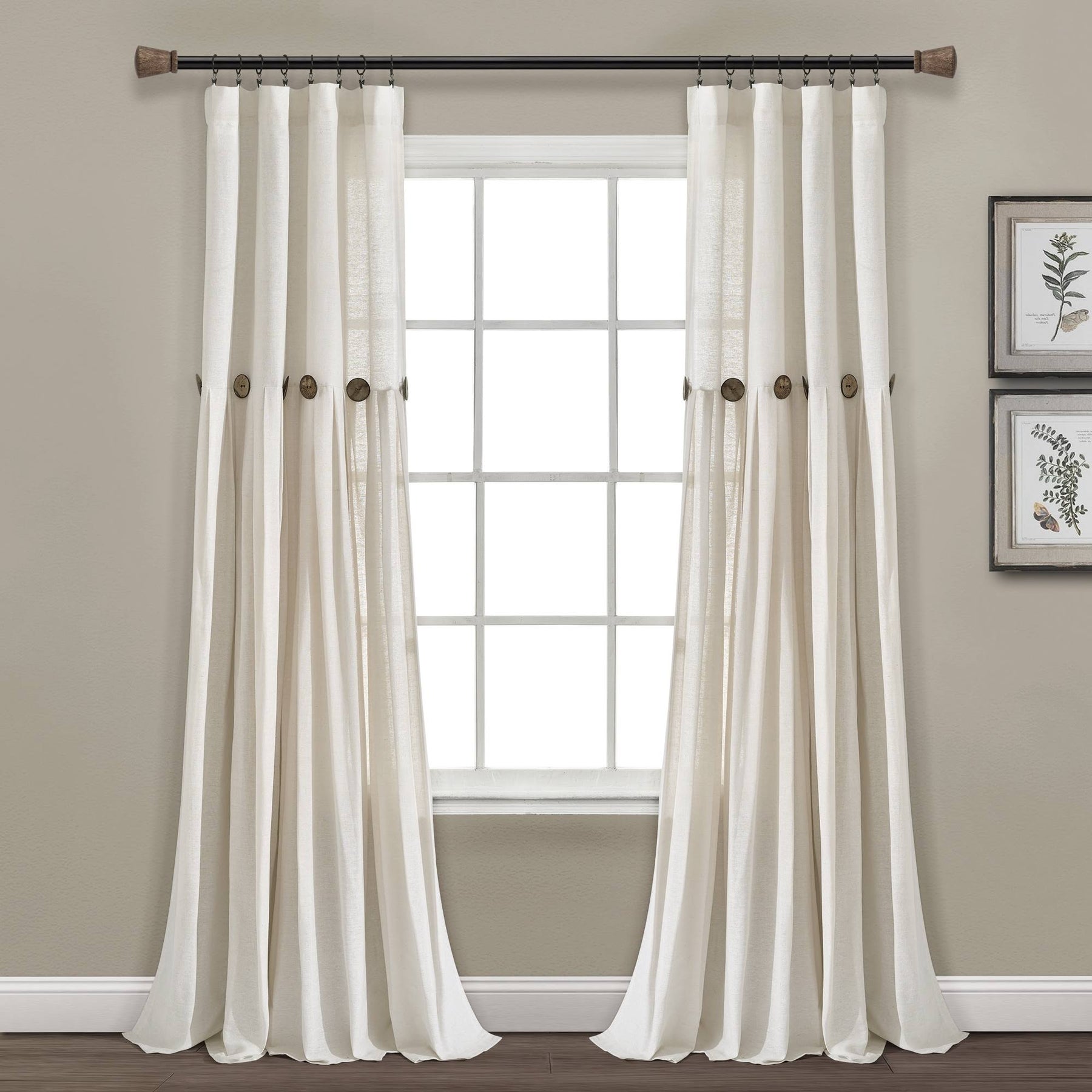 Lush Decor Linen Button Panel Window Curtain - 84", Single, Off-White - Product image 1