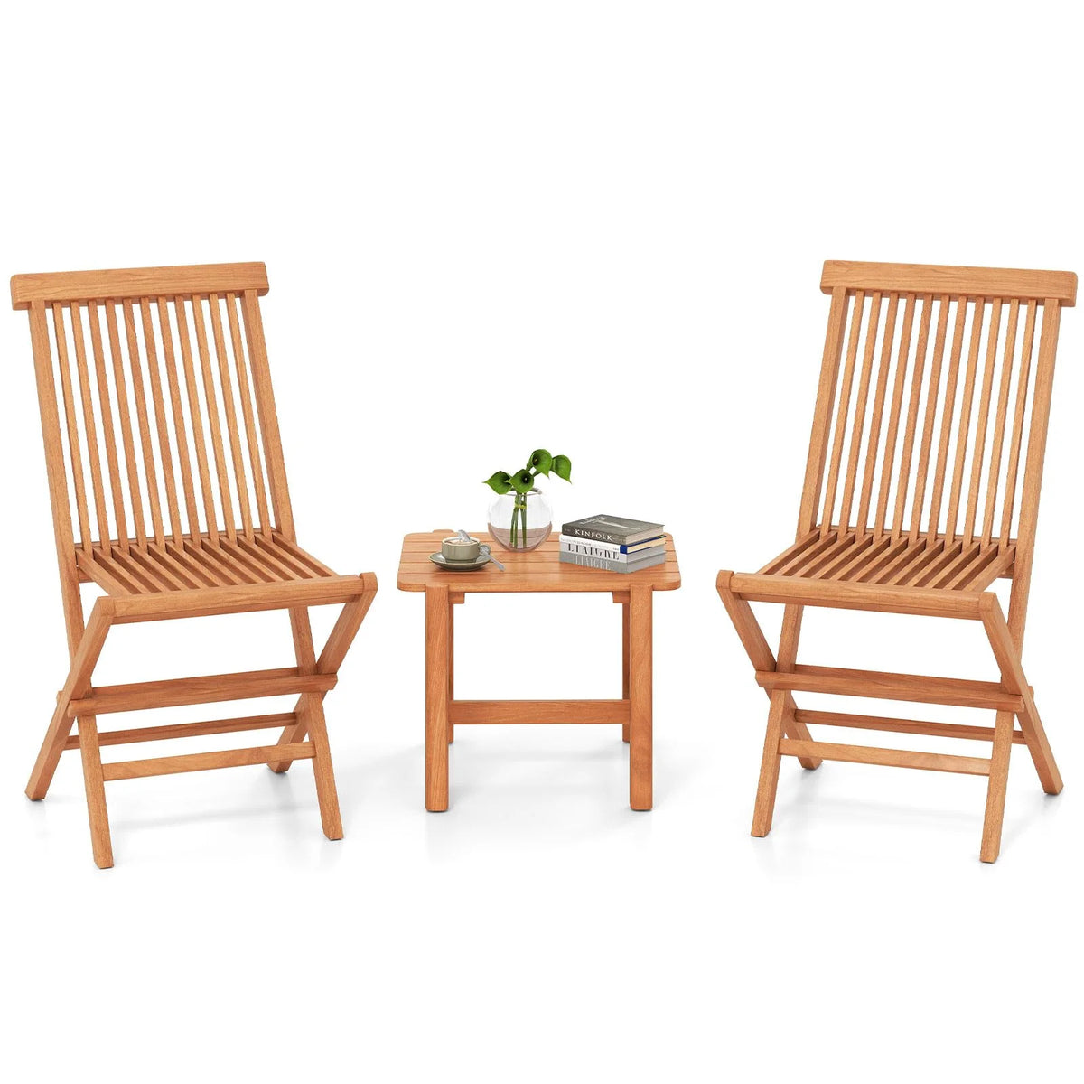 Tangkula 3 Pieces Outdoor Teak Wood Folding Patio Bistro Set - Product image 1