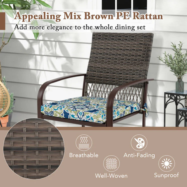 5 Pieces Patio Dining Set, 4 Cushioned Rattan Armchairs & Square Table with Wood-Plastic Tabletop & - Product image 8