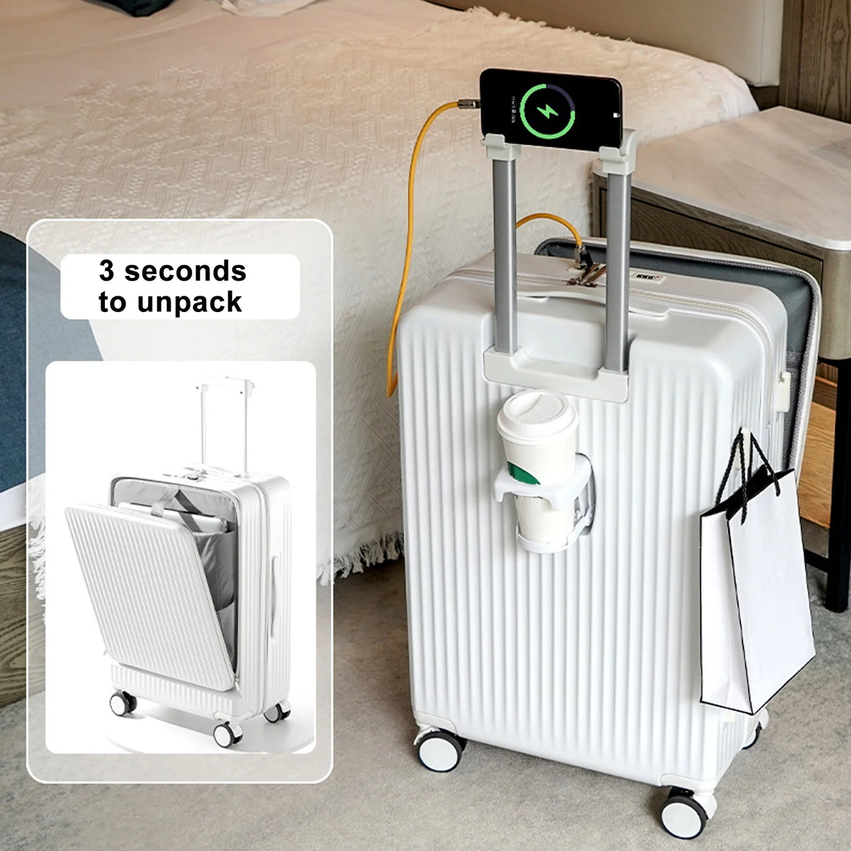 24 in Checked Luggage with Front Pocket, USB Charging Port, Built - in Lock Carry on Suitcase - Product image 4
